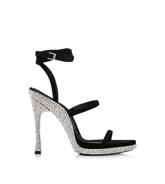 SUEDE LEATHER AND CRYSTAL STONES OPANKA ANKLE WRAP SANDAL