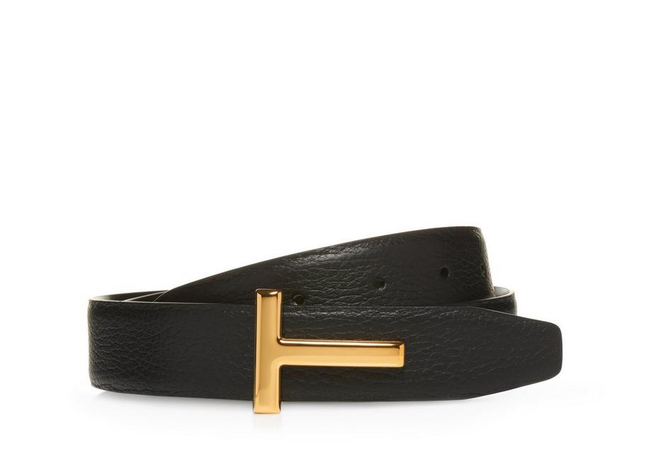 GRAINED LEATHER AND SHINY SMOOTH LEATHER REVERSIBLE T BELT A fullsize