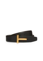 GRAINED LEATHER AND SHINY SMOOTH LEATHER REVERSIBLE T BELT A thumbnail