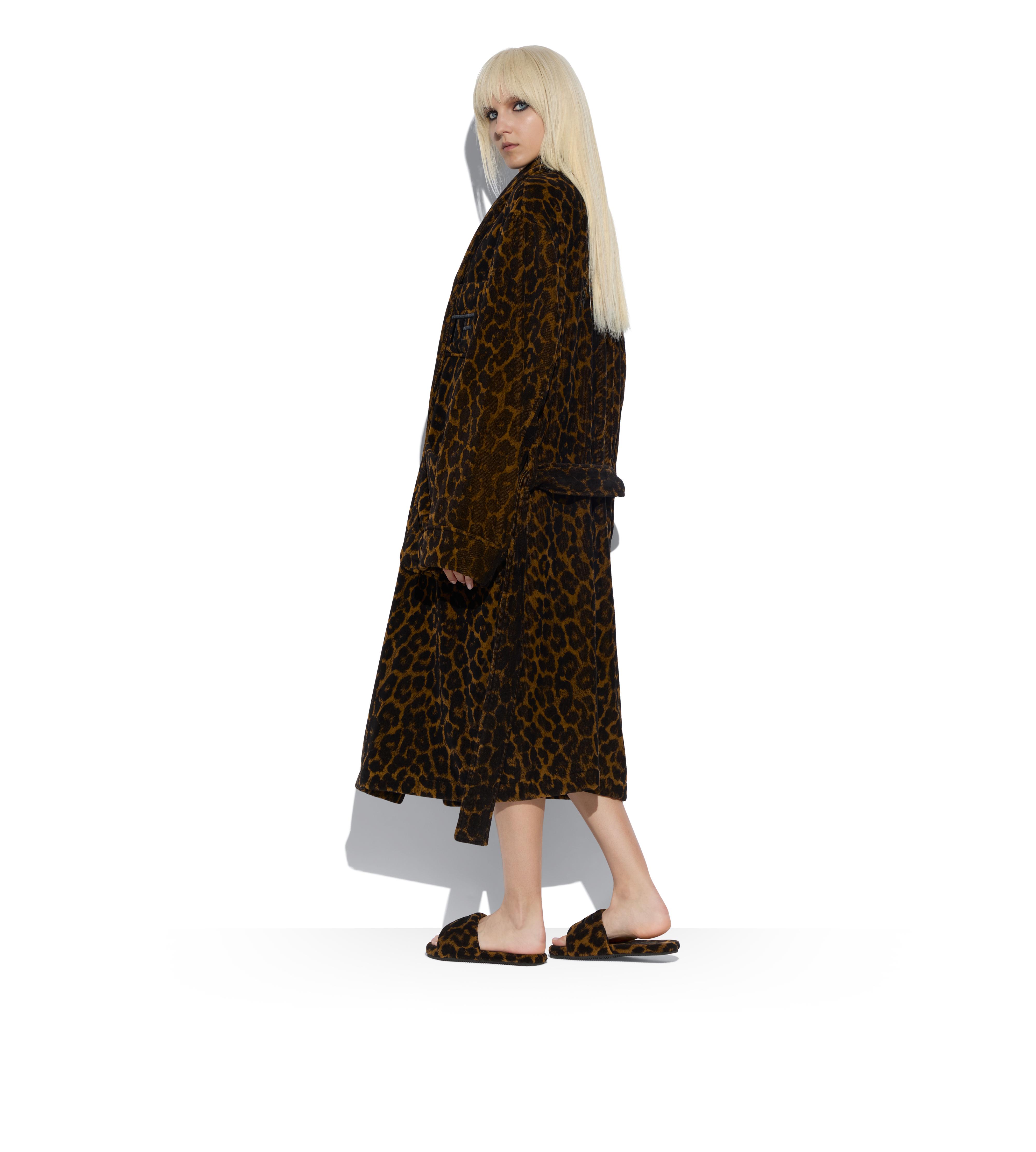 LEOPARD PRINTED TOWELLING COTTON ROBE C thumbnail