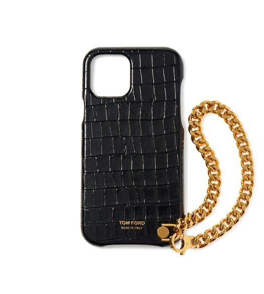 GLOSSY PRINTED CROC IPHONE XII CASE WITH CHAIN