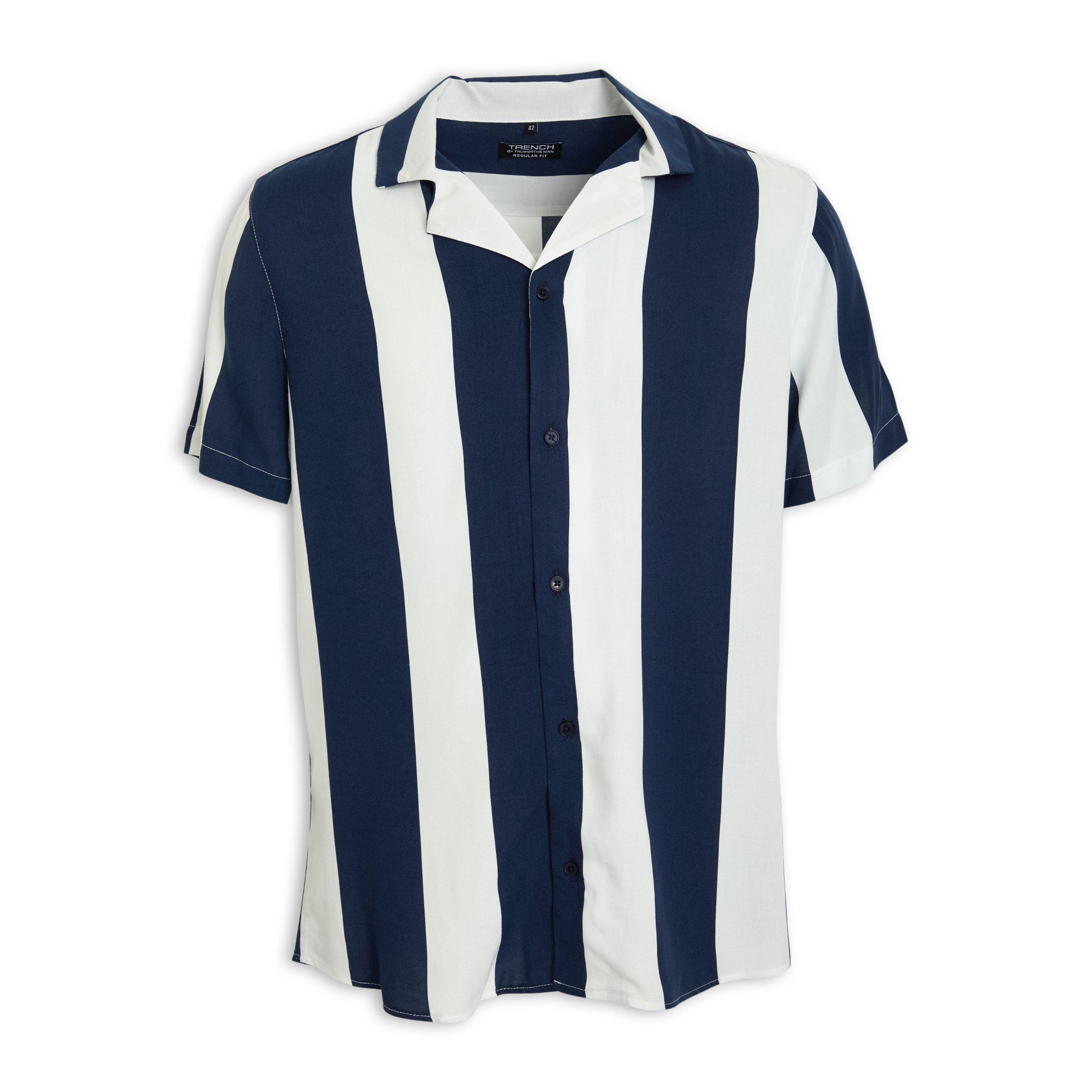 Buy Truworths Man Navy Stripe Viscose Shirt Online | Truworths