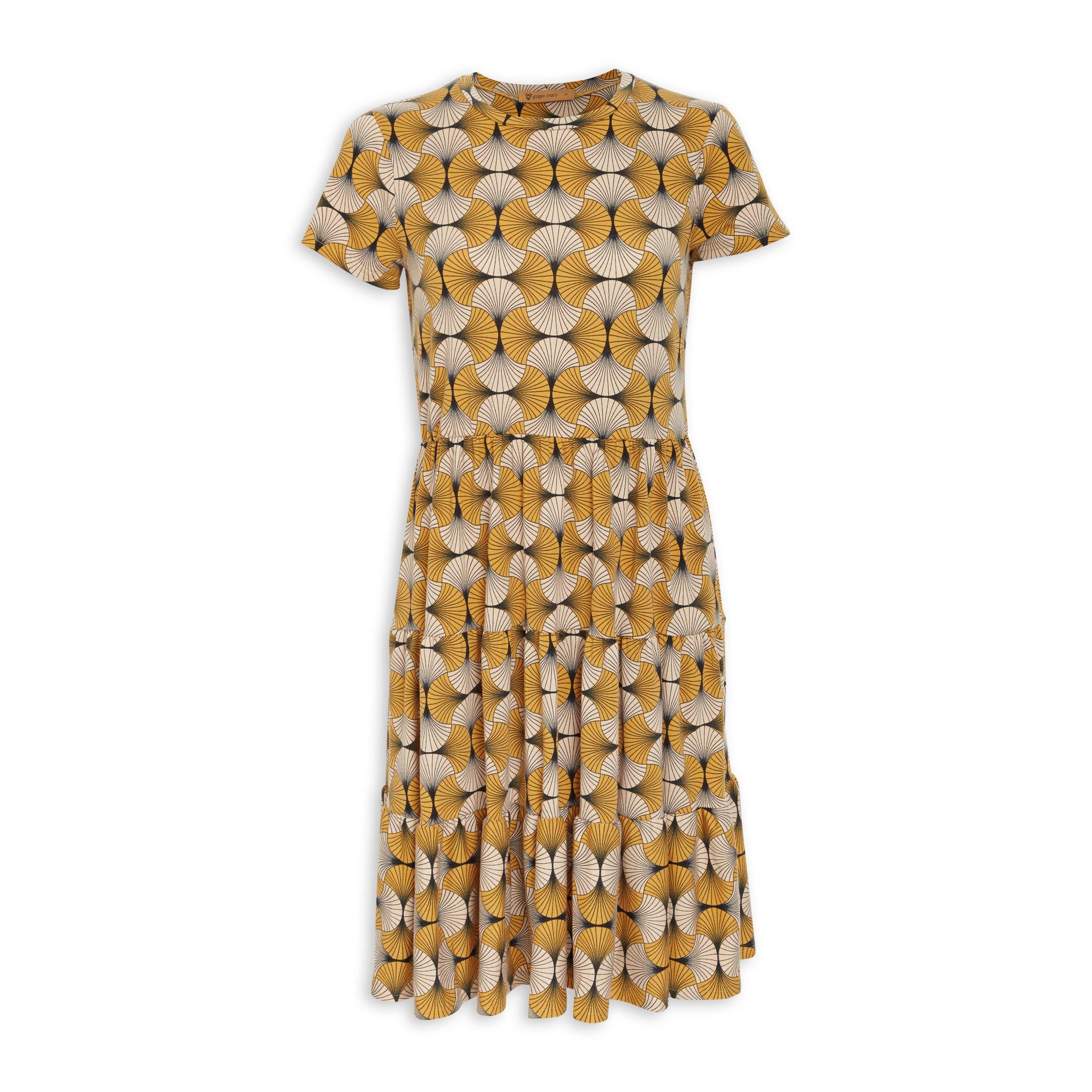 Ginger Mary Yellow Fan Print Dress (3050784) | Truworths.co.za