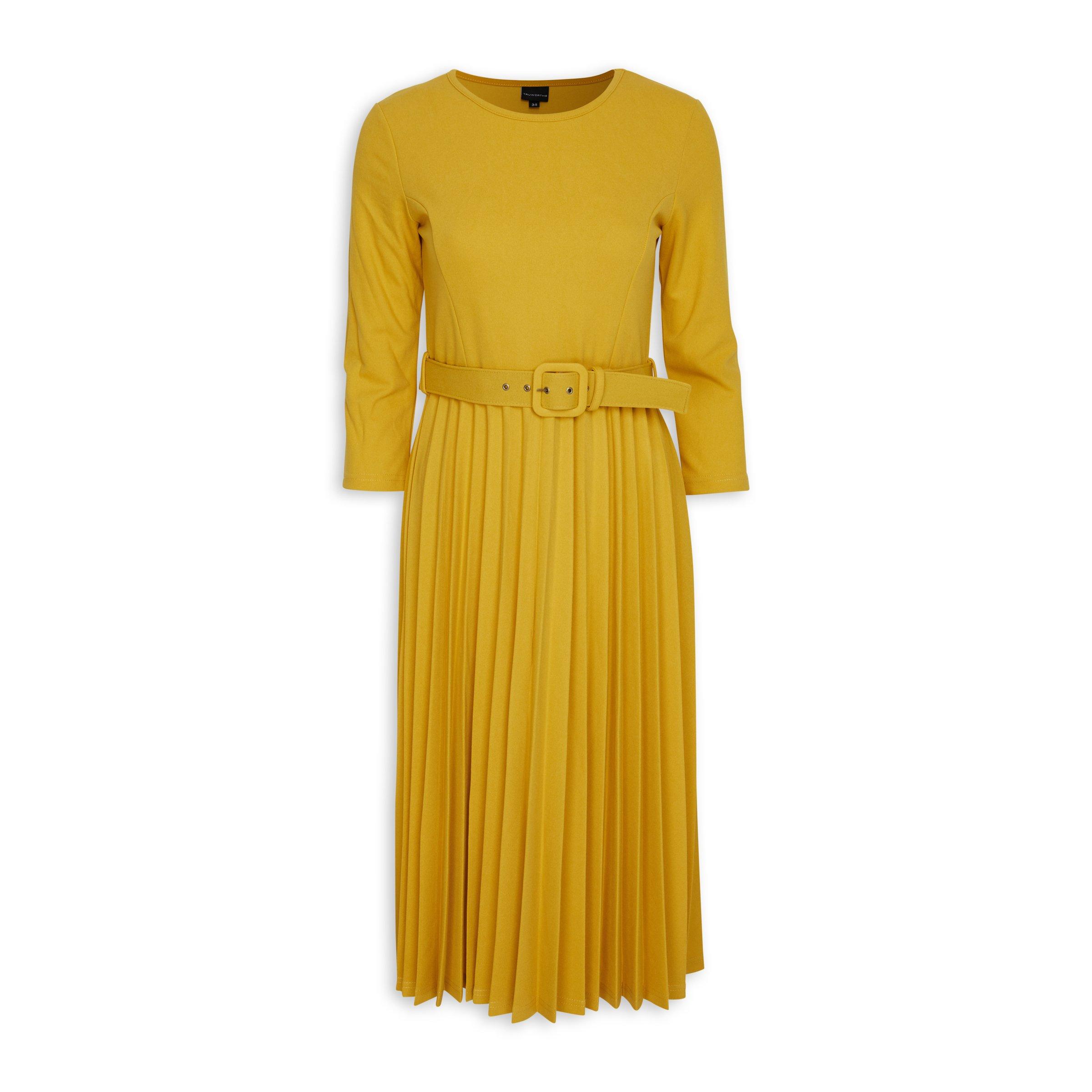 Mustard Pleated Dress (3054600) | Truworths