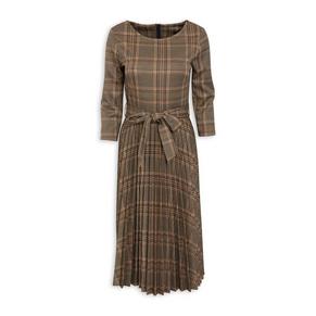 Brown Check Pleated Dress