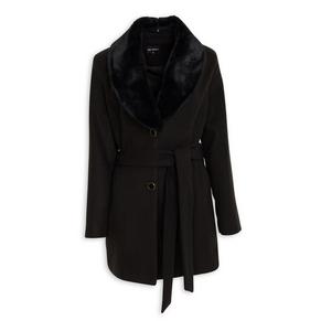 Black Fur Belted Coat