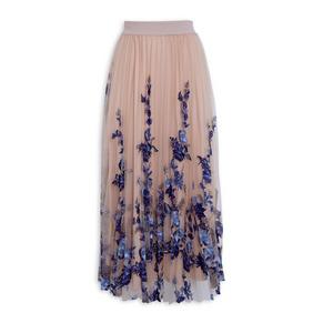 Embroidered Pleated Skirt