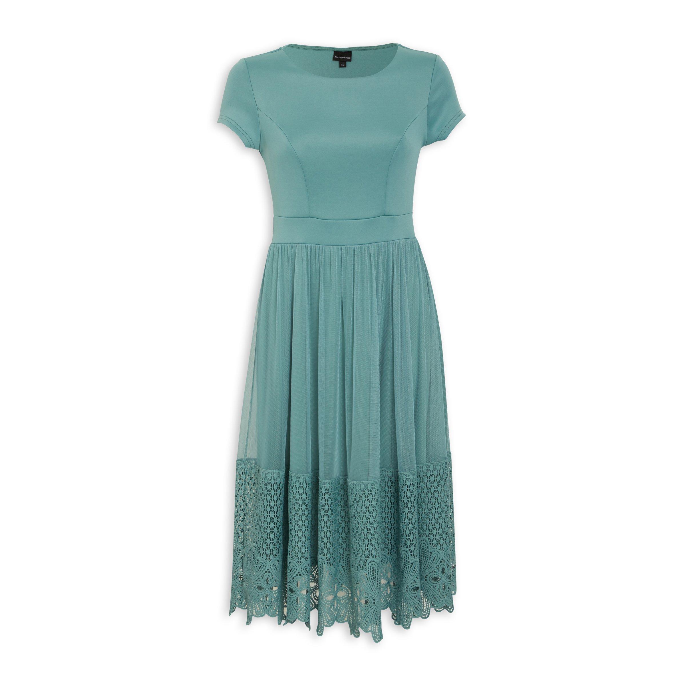 Sage Lace Detail Dress (3066502) | Truworths