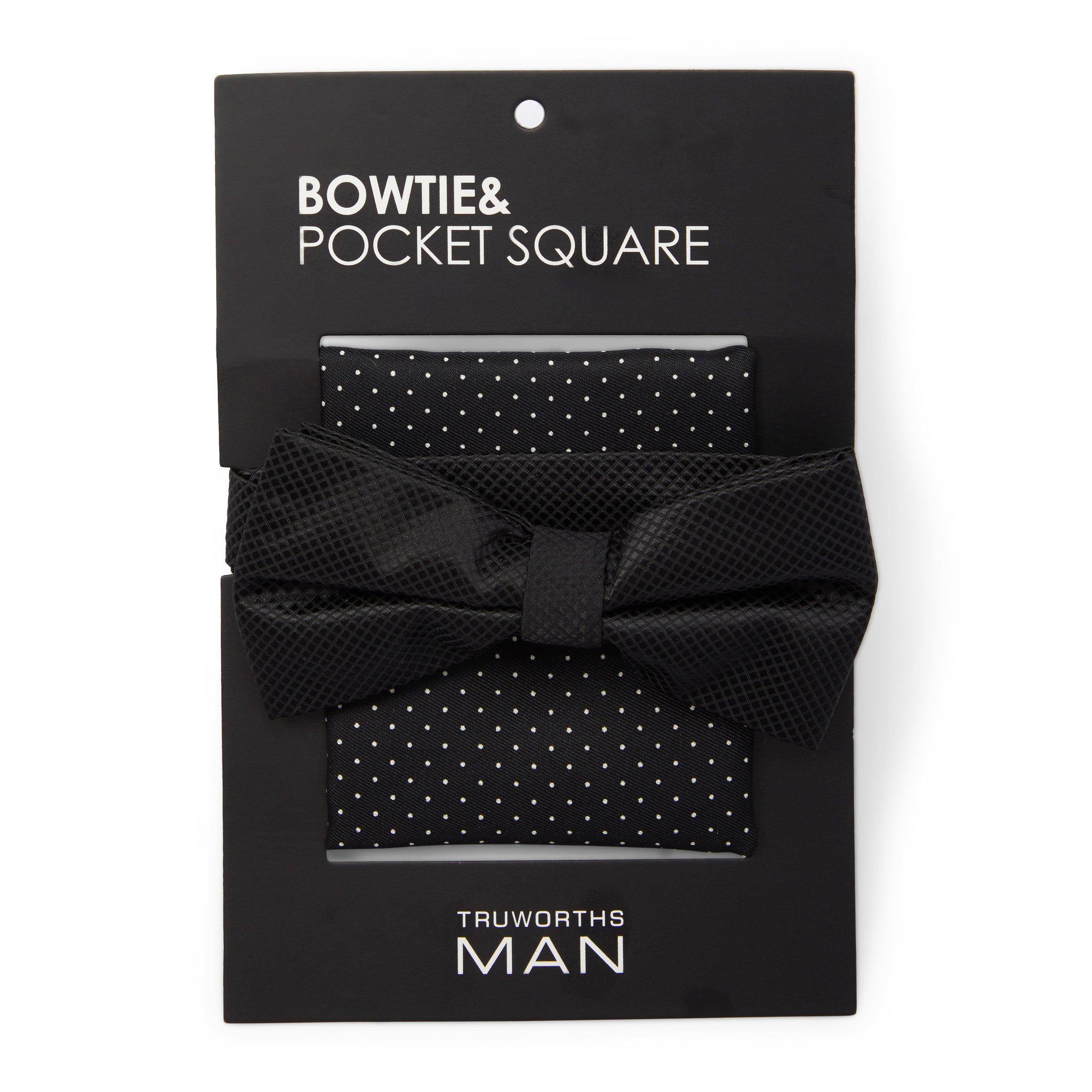 Black Bow Tie & Pocket Square Set (3070028) Truworths Man