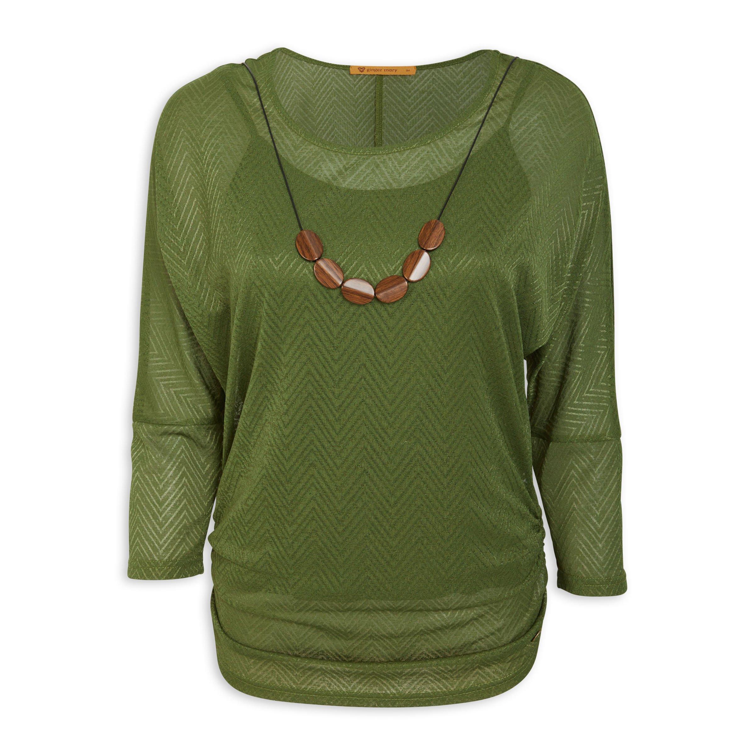 Green Dolman Sleeve Top With Necklace (3071158) | Ginger Mary