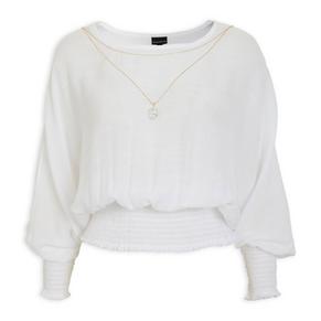 White Banded Blouse With Necklace