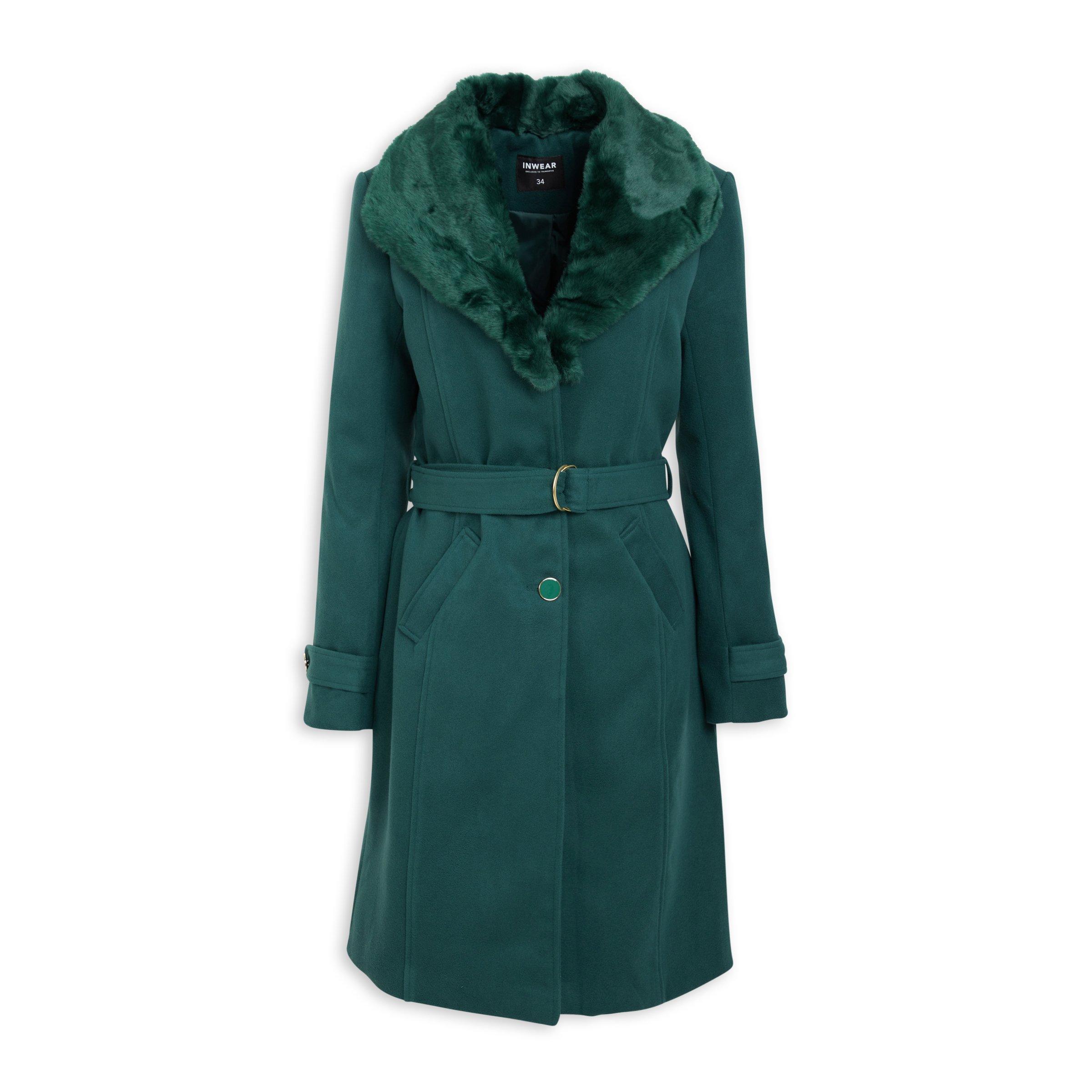 Emerald Green Faux Fur Trim Coat (3088220) | Inwear