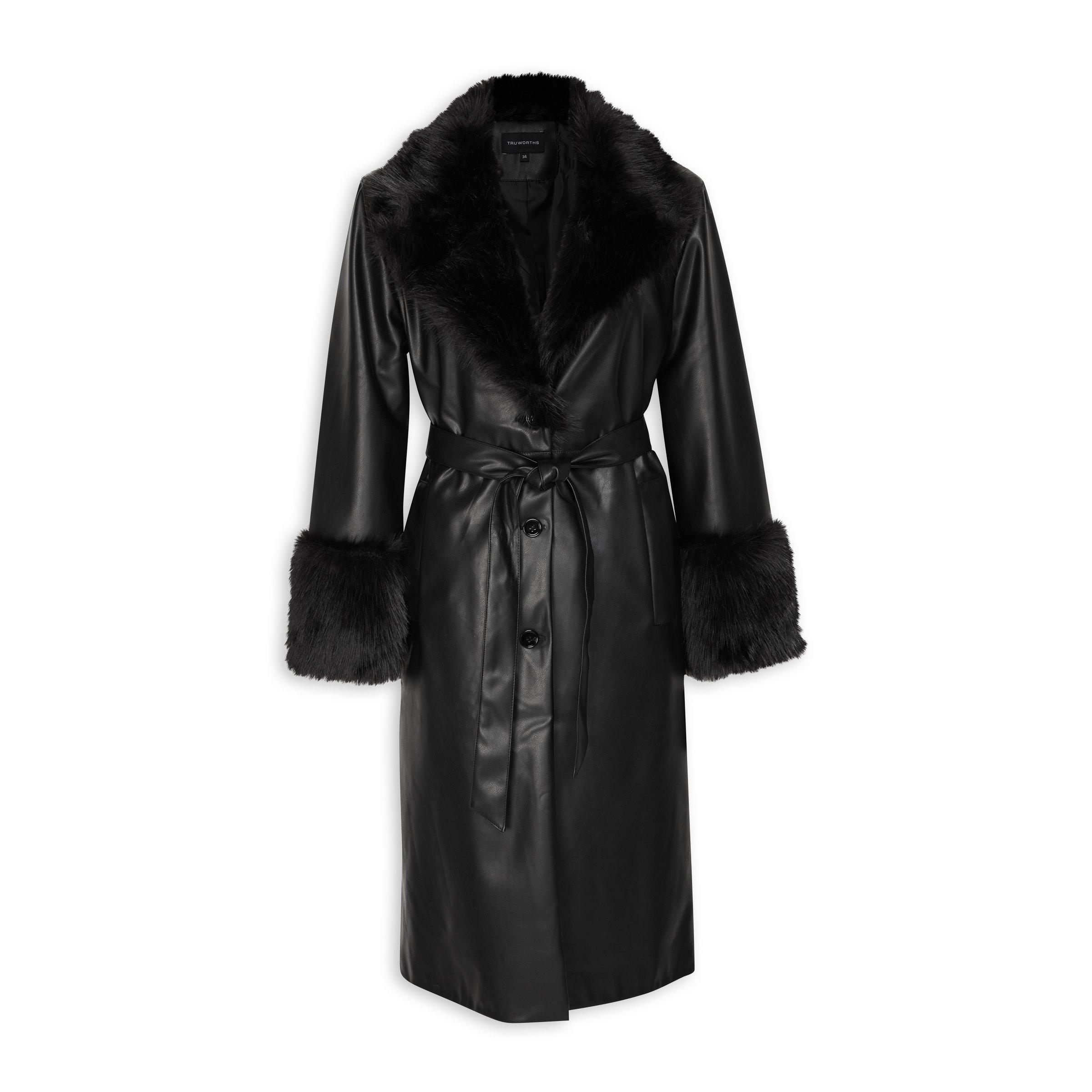 Black Belted Faux Fur Trench Coat (3089478) | Truworths