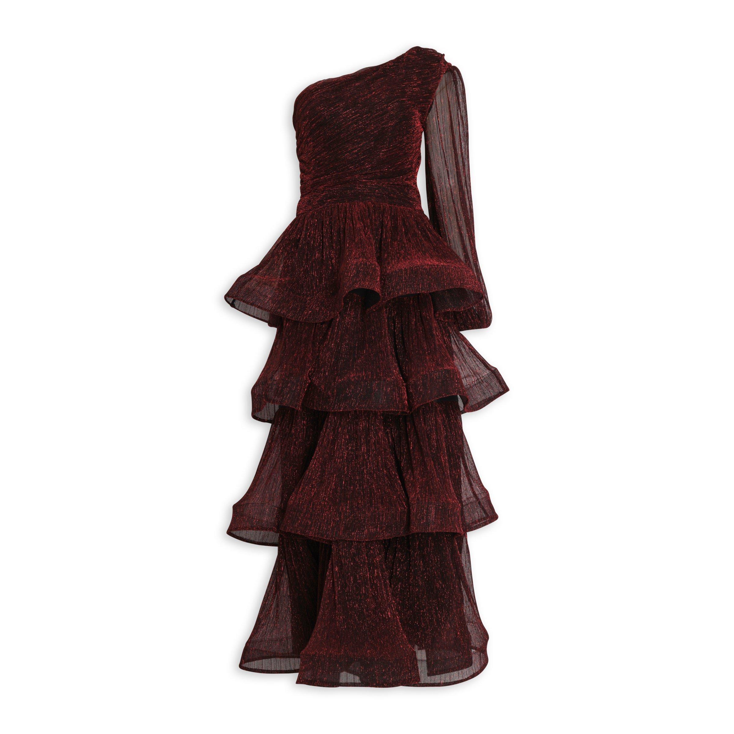 Burgundy Tiered One Shoulder Dress (3090992) | Truworths