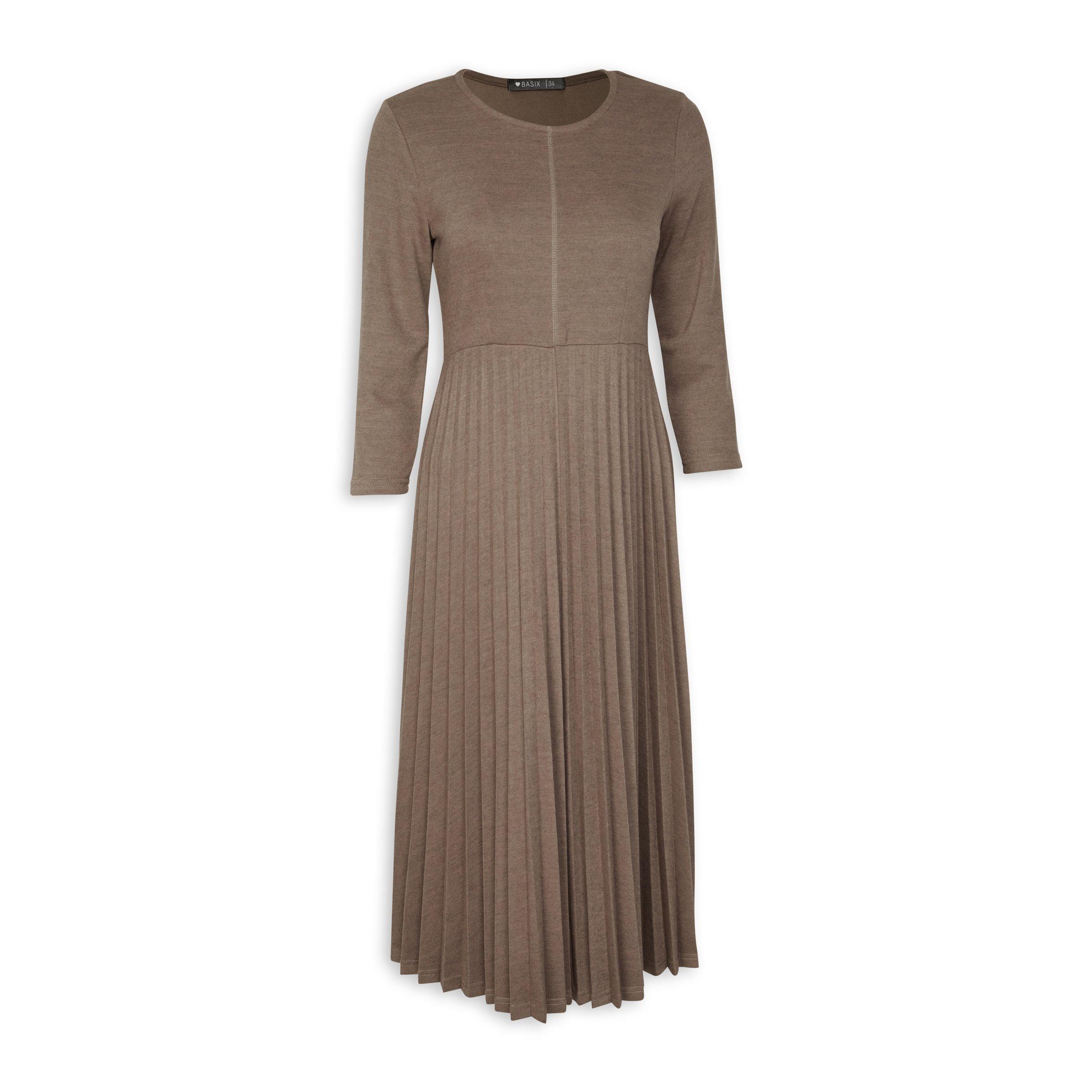 Brown Fit & Flare Pleated Dress (3092915) | Basix