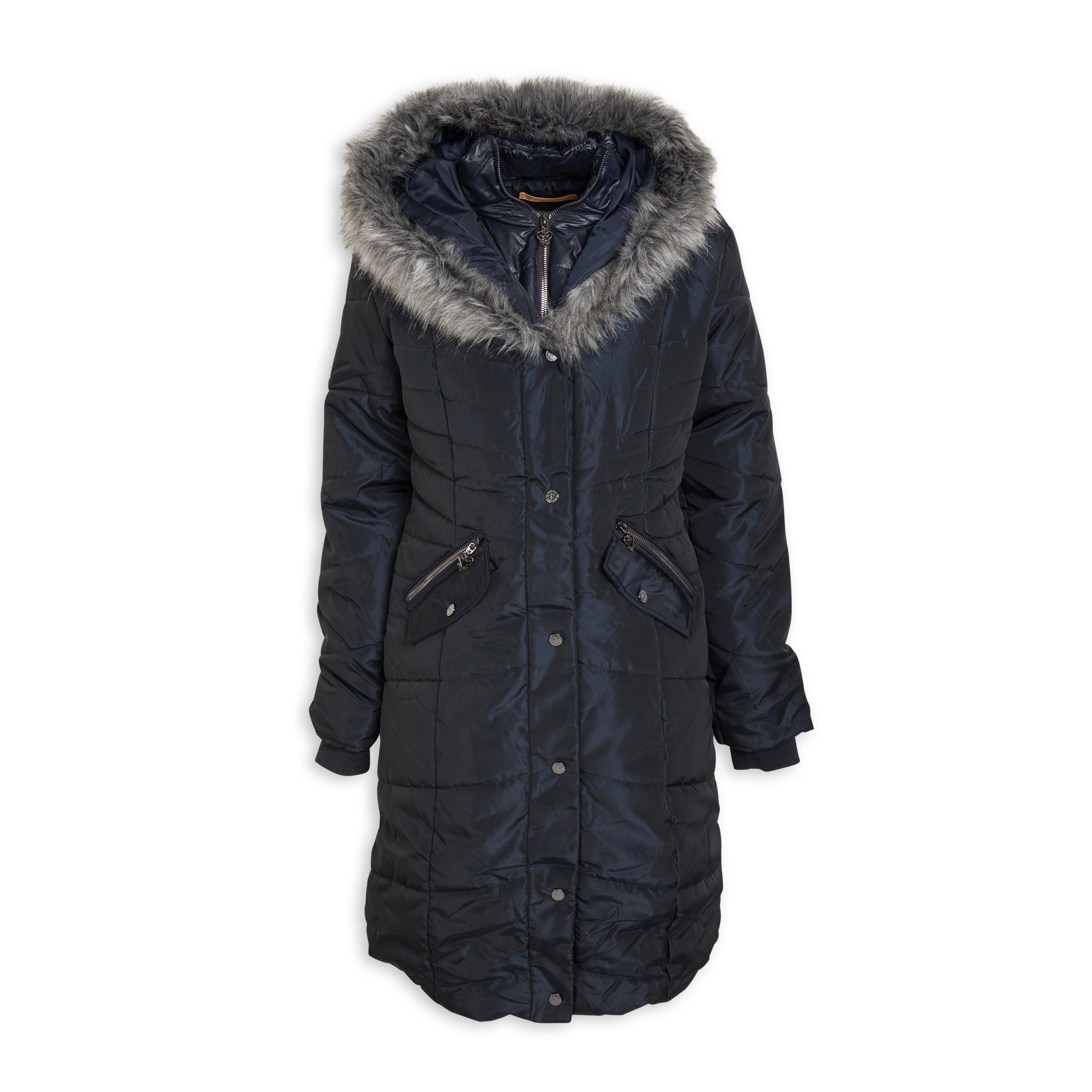 Navy Puffer Jacket With Faux Fur Trim (3097560) | Ginger Mary
