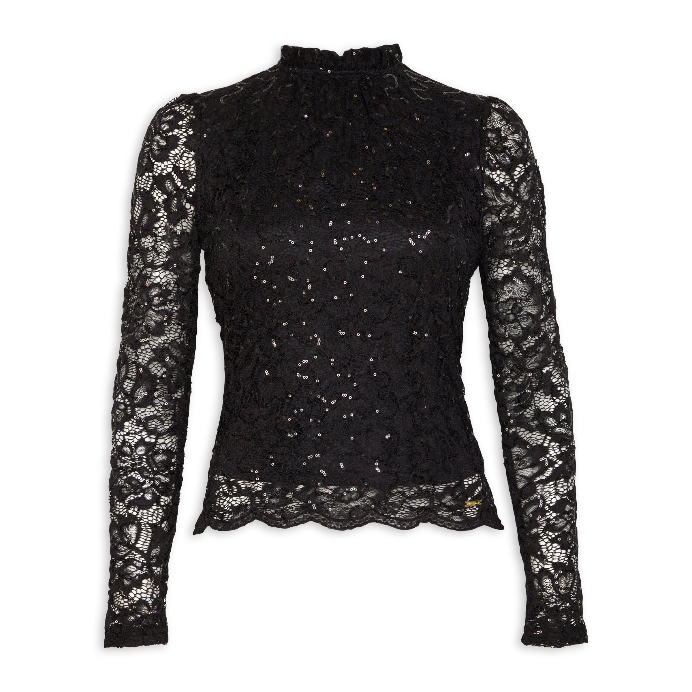 Black Fitted Lace Top (3100737) | Finnigans
