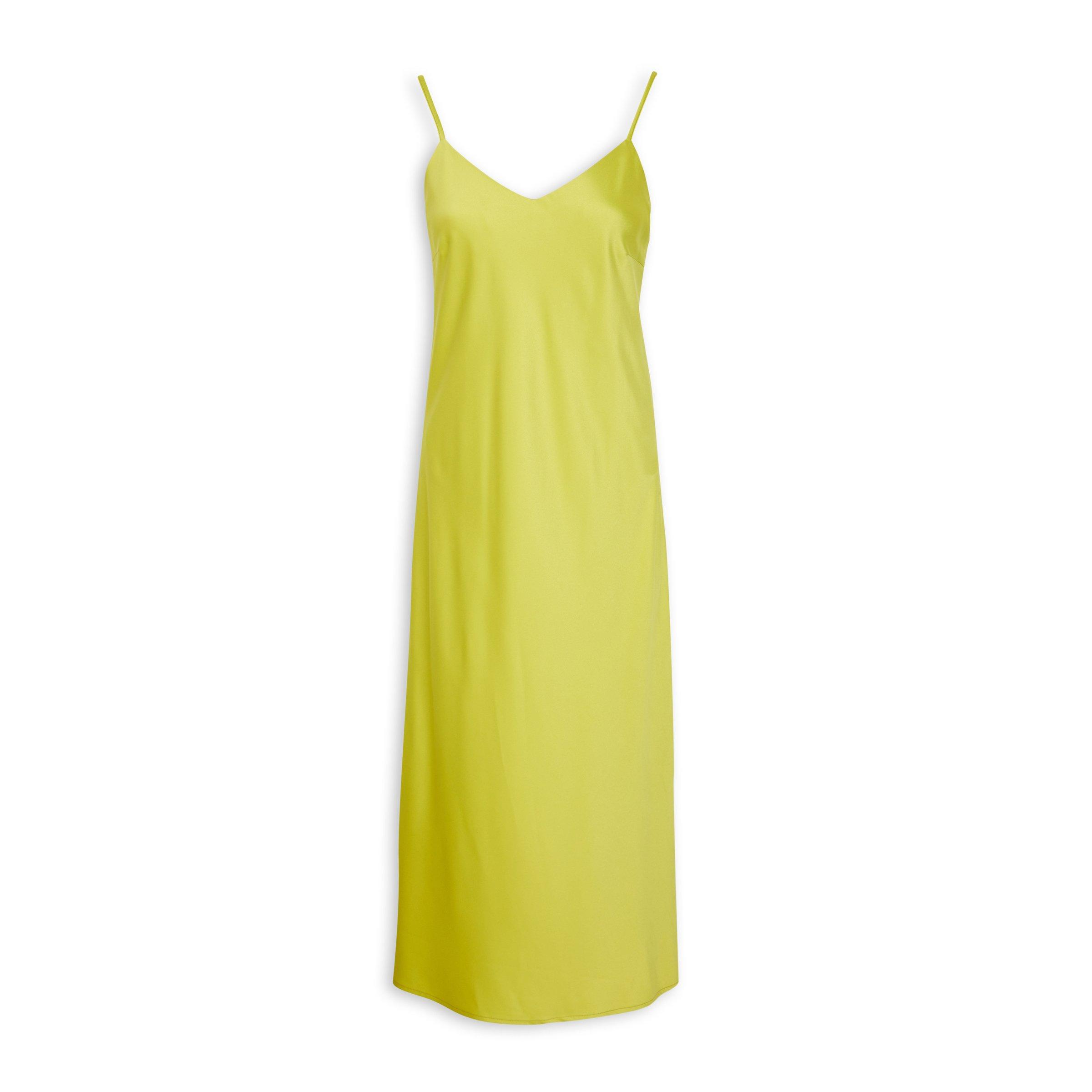 Lime Satin Slip A-line Dress (3103022) | Basix