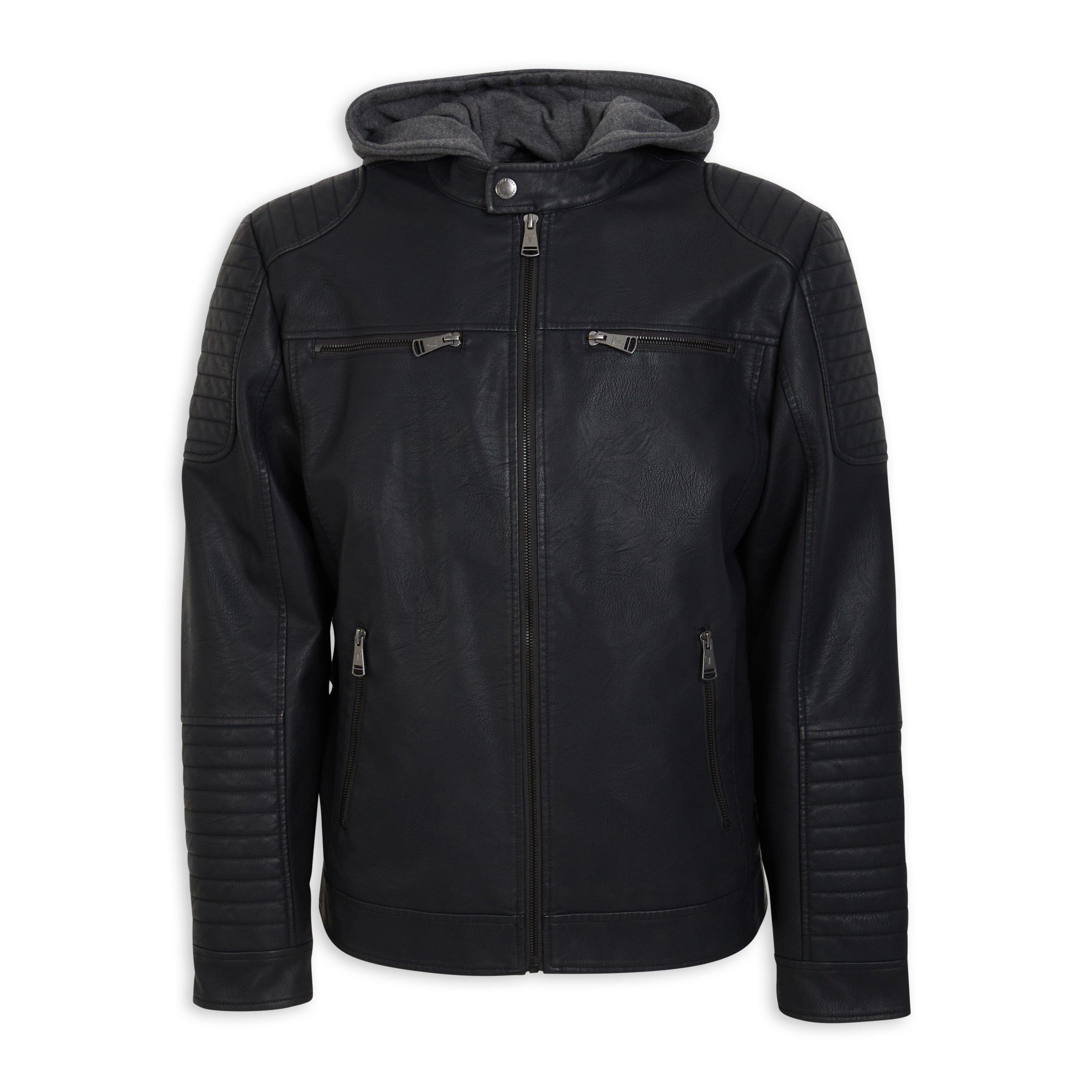 Black Hooded Biker Jacket (3103543) Truworths Man
