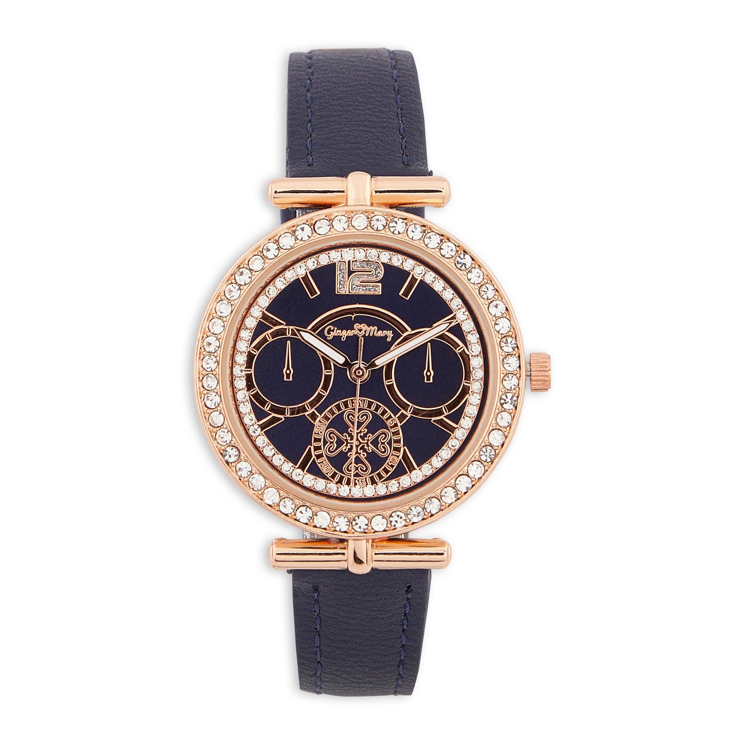 Rose Gold Dial Navy Strap Watch (3107058) | Ginger Mary