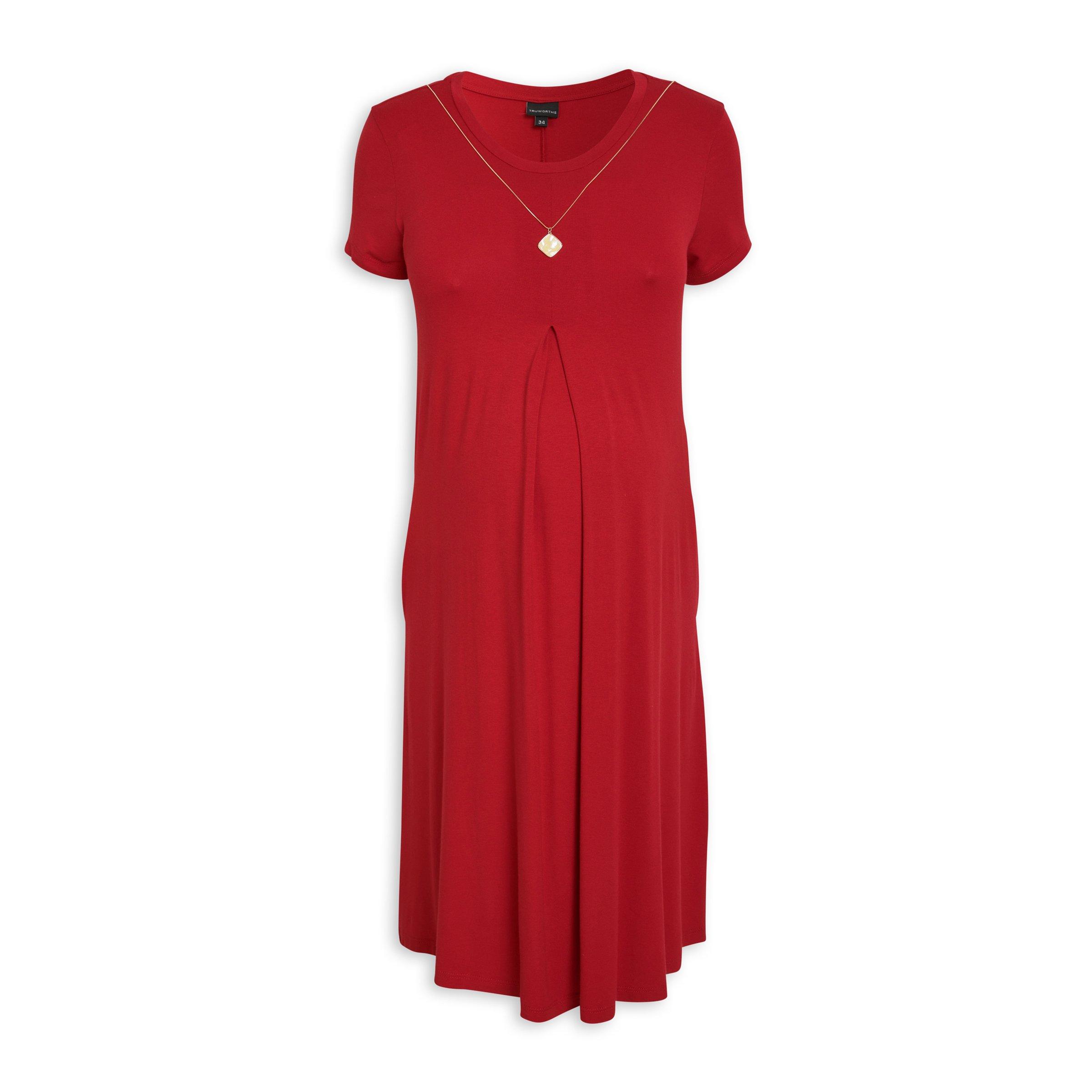 Red A-line Maternity Dress with Necklace (3108109) | Truworths