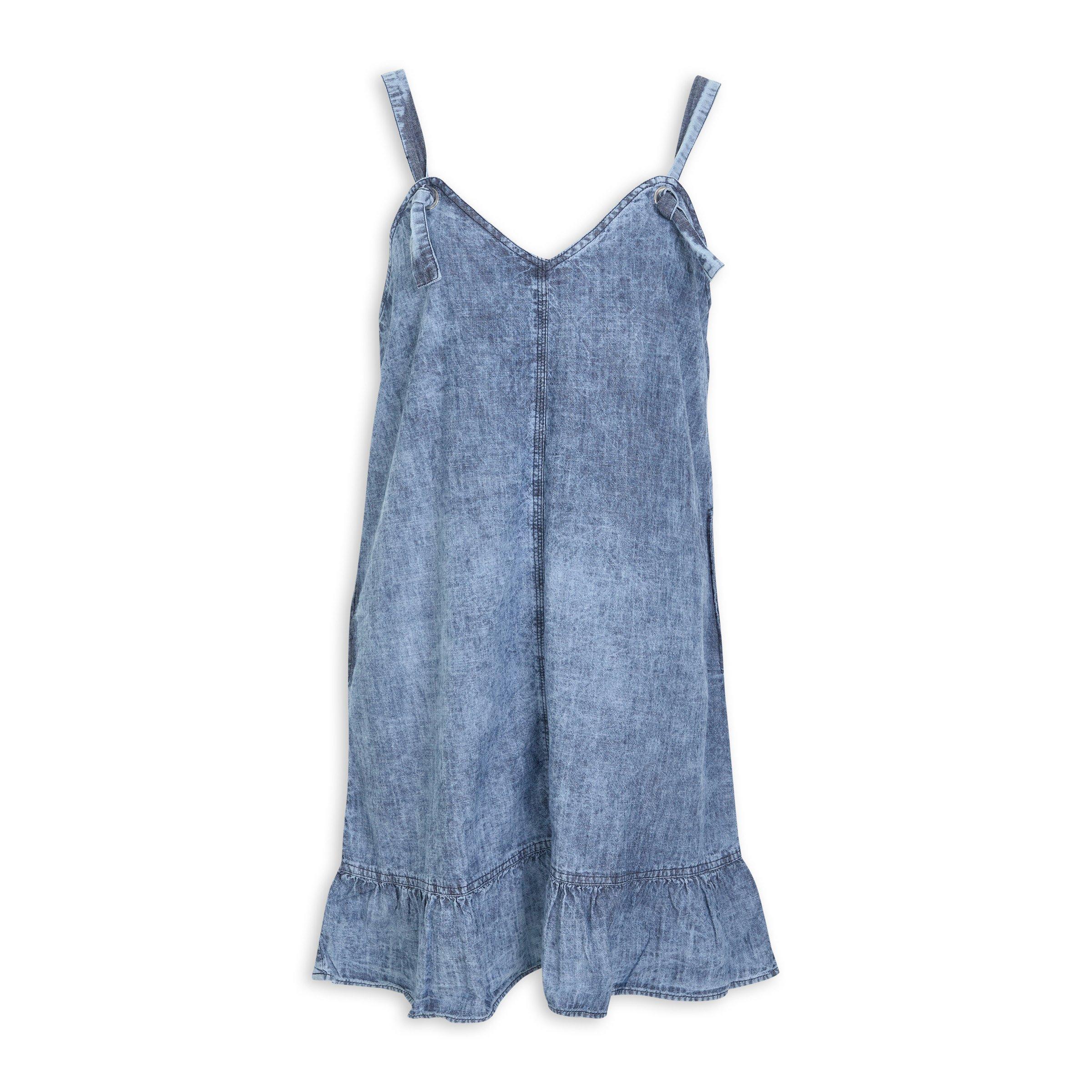 Indigo Cotton Denim Pinafore Knee Length Dress