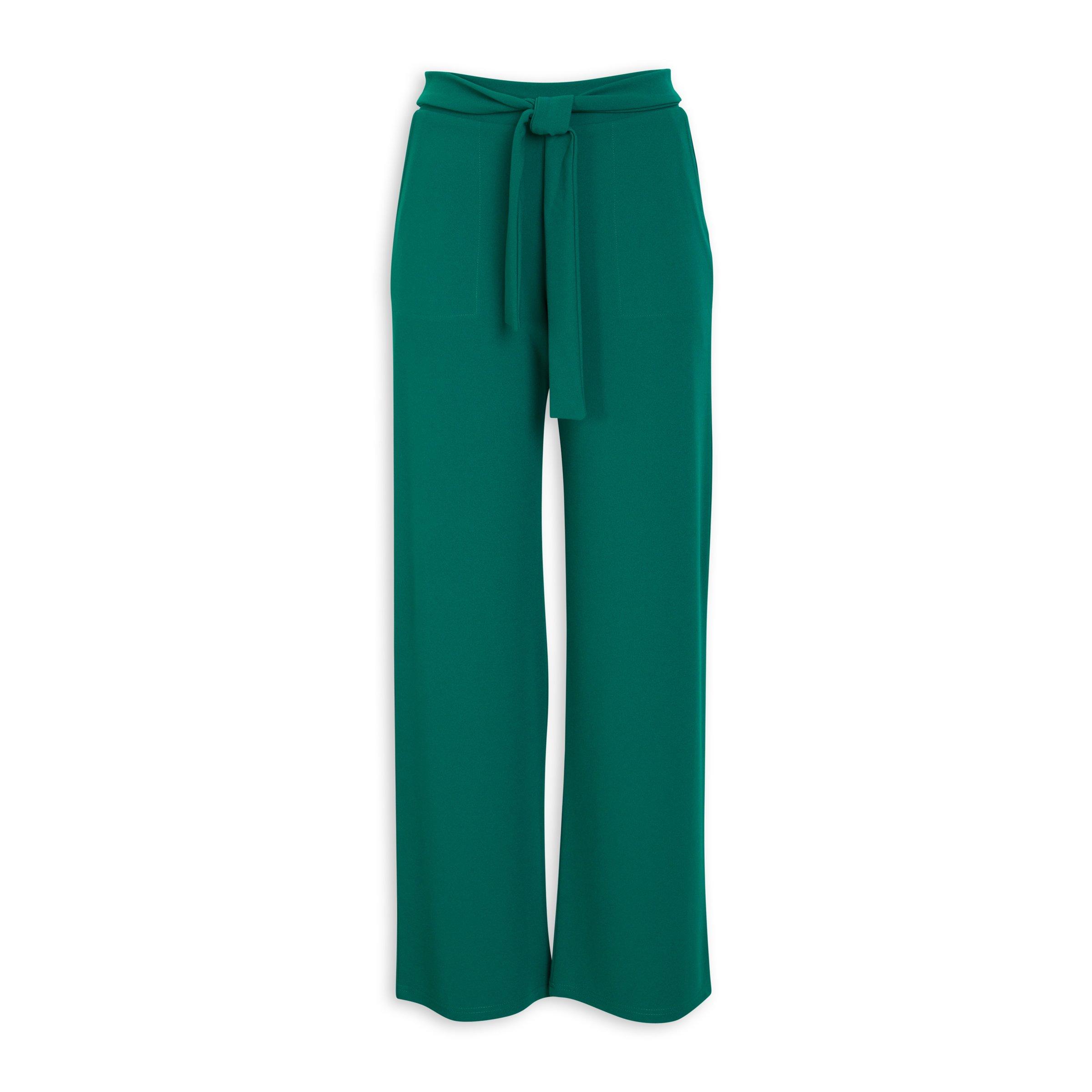 Green Wide Leg Belted Pant (3114789) | Basix