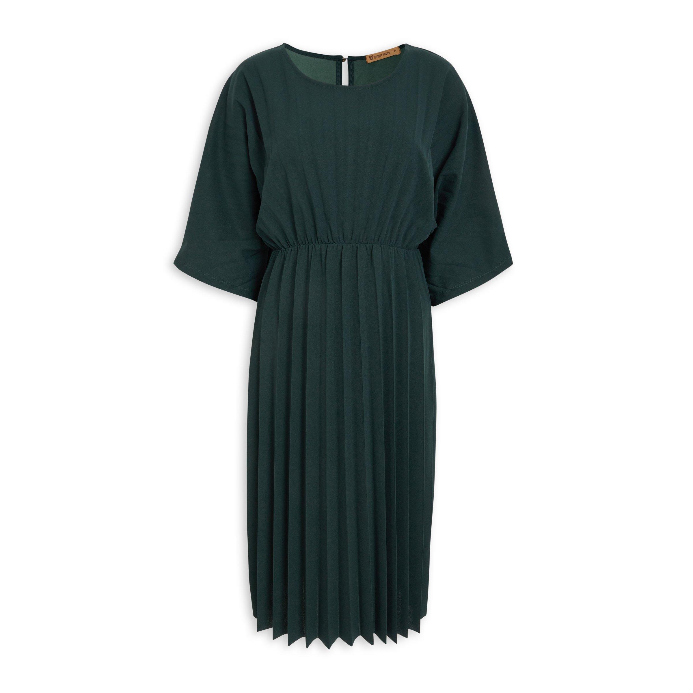 Emerald Green Pleated Fit & Flare Dress (3115959) | Ginger Mary