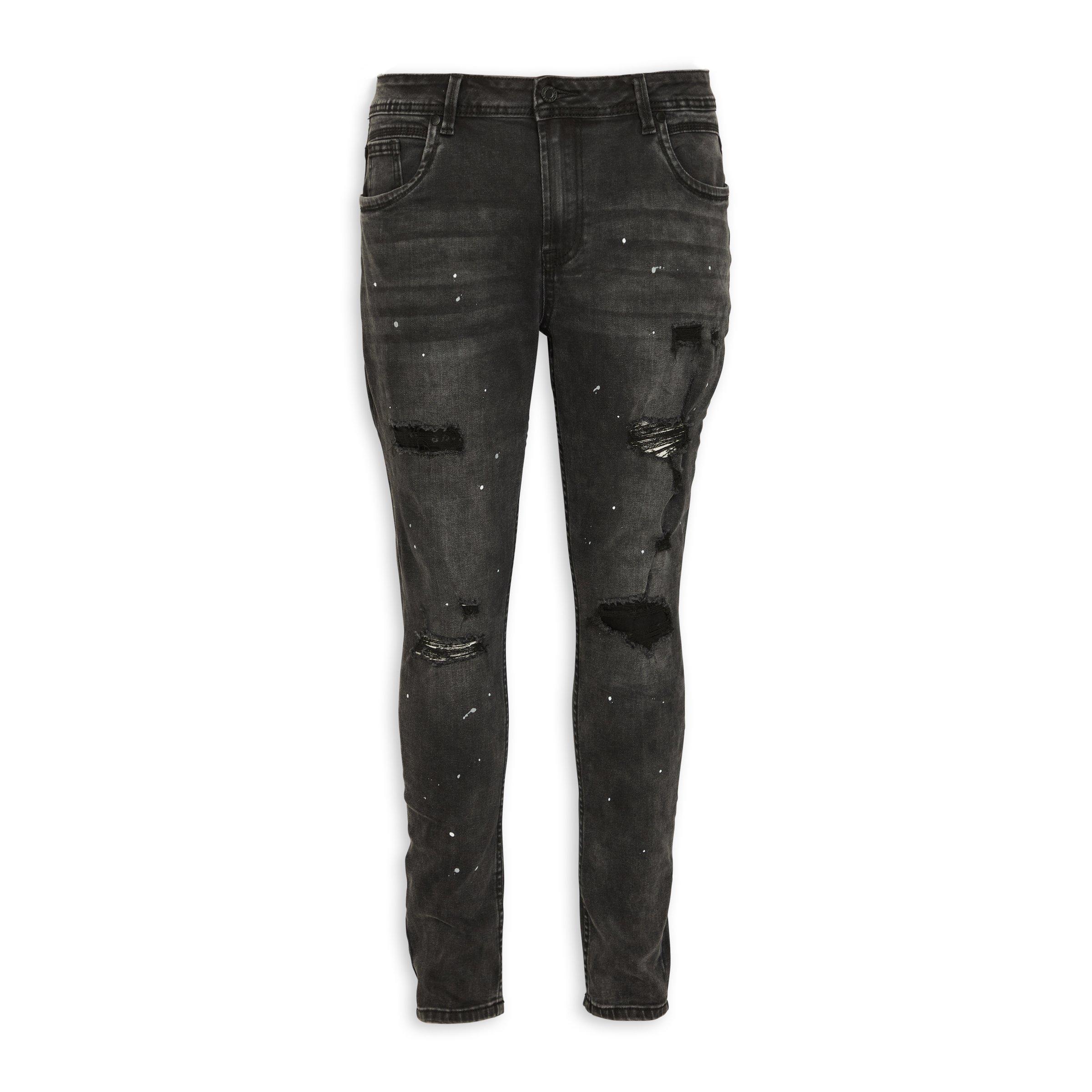 Charcoal Paint Splatter Ripped Jeans (3117098) | UZZI