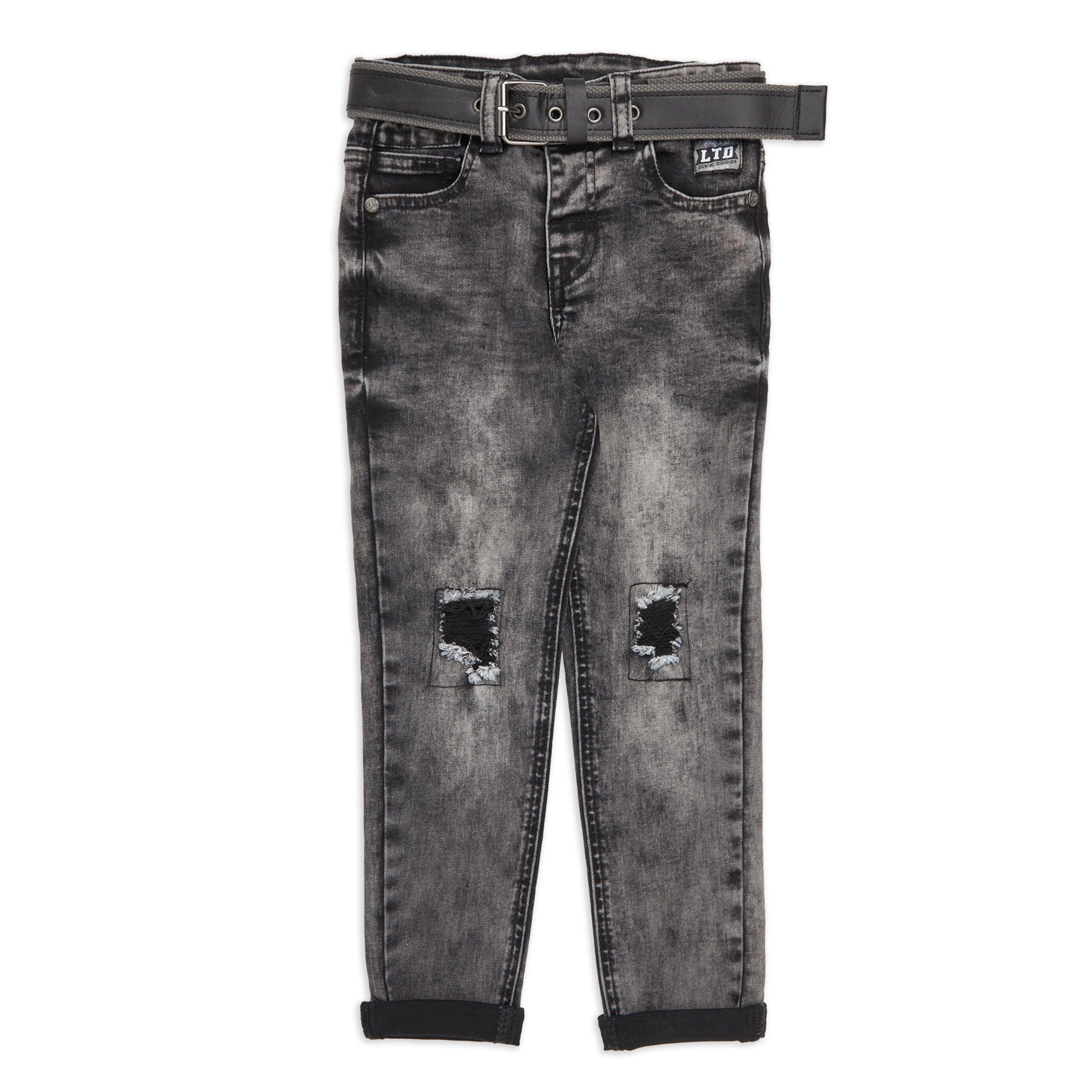 Kid Boy Charcoal Belted Skinny Jeans (3117374) | LTD Kids
