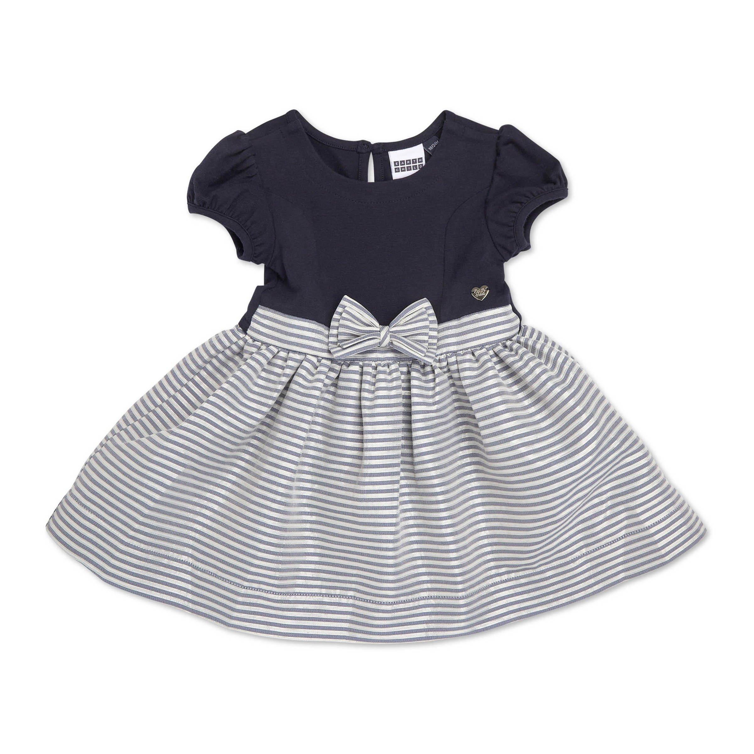 Baby Girl Navy Knit Woven Dress (3118232) | Earthchild