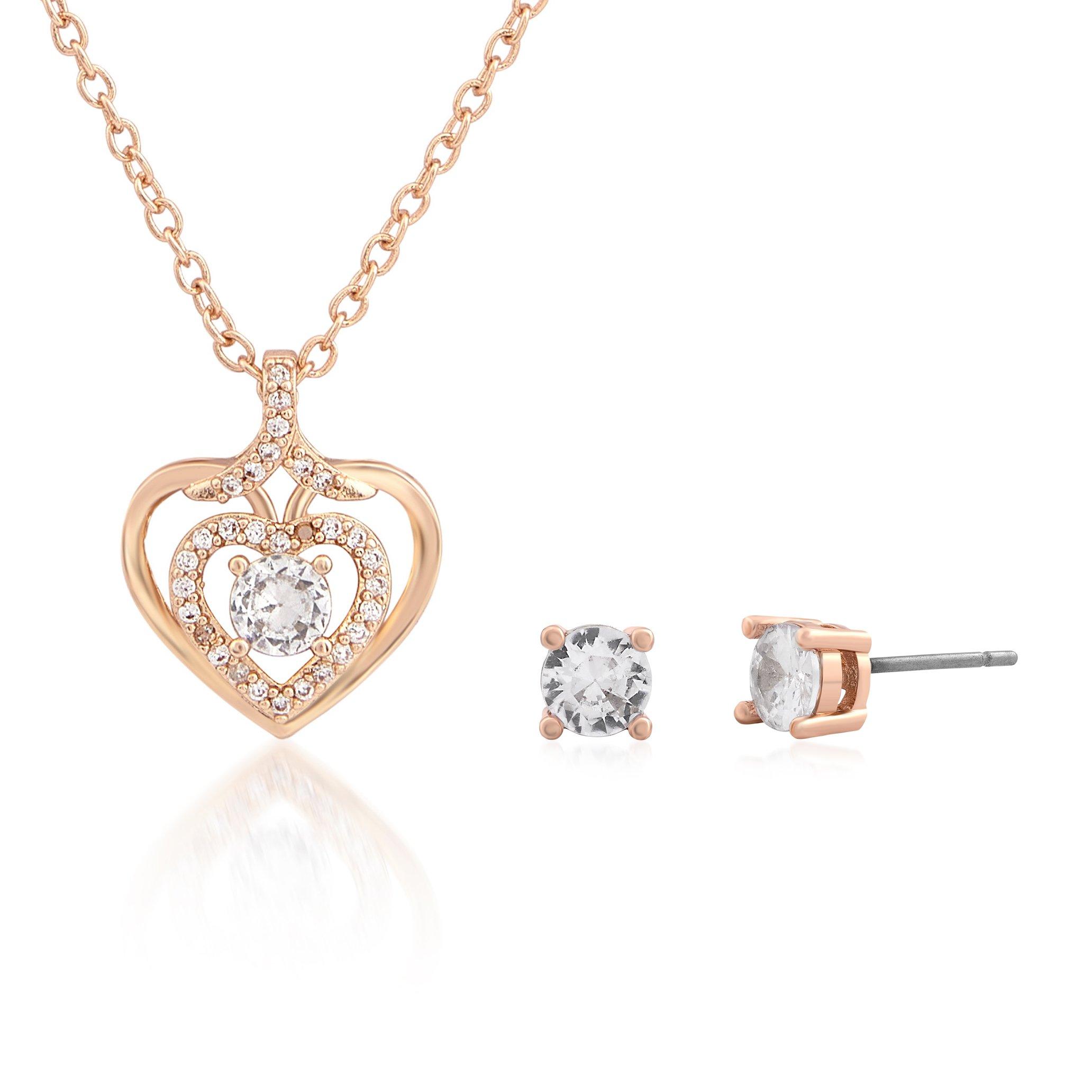 Heart Pendant Necklace And Earing Set (3120934) | Sparkle