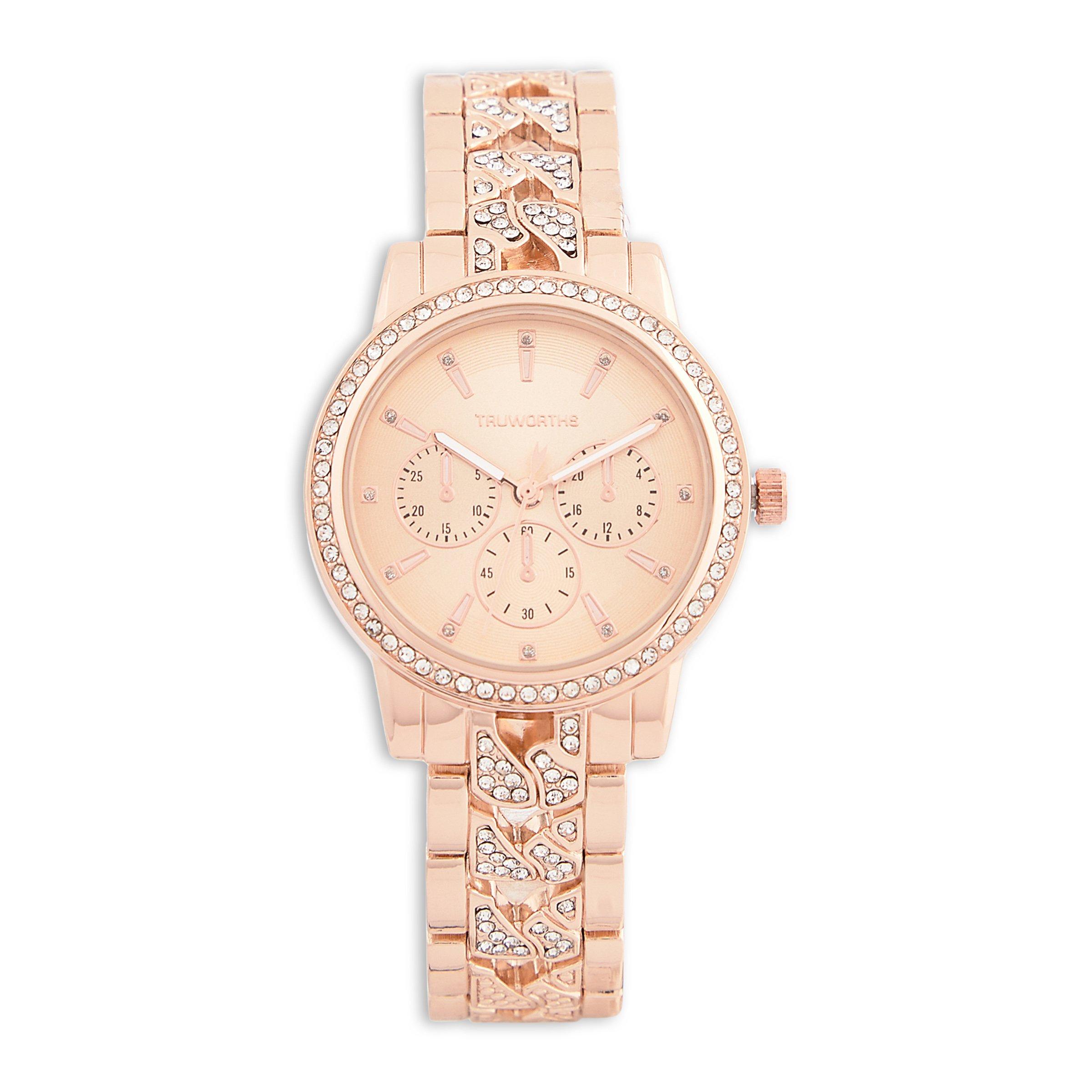 Rose Gold Encrusted Metal Watch (3122810) | Truworths