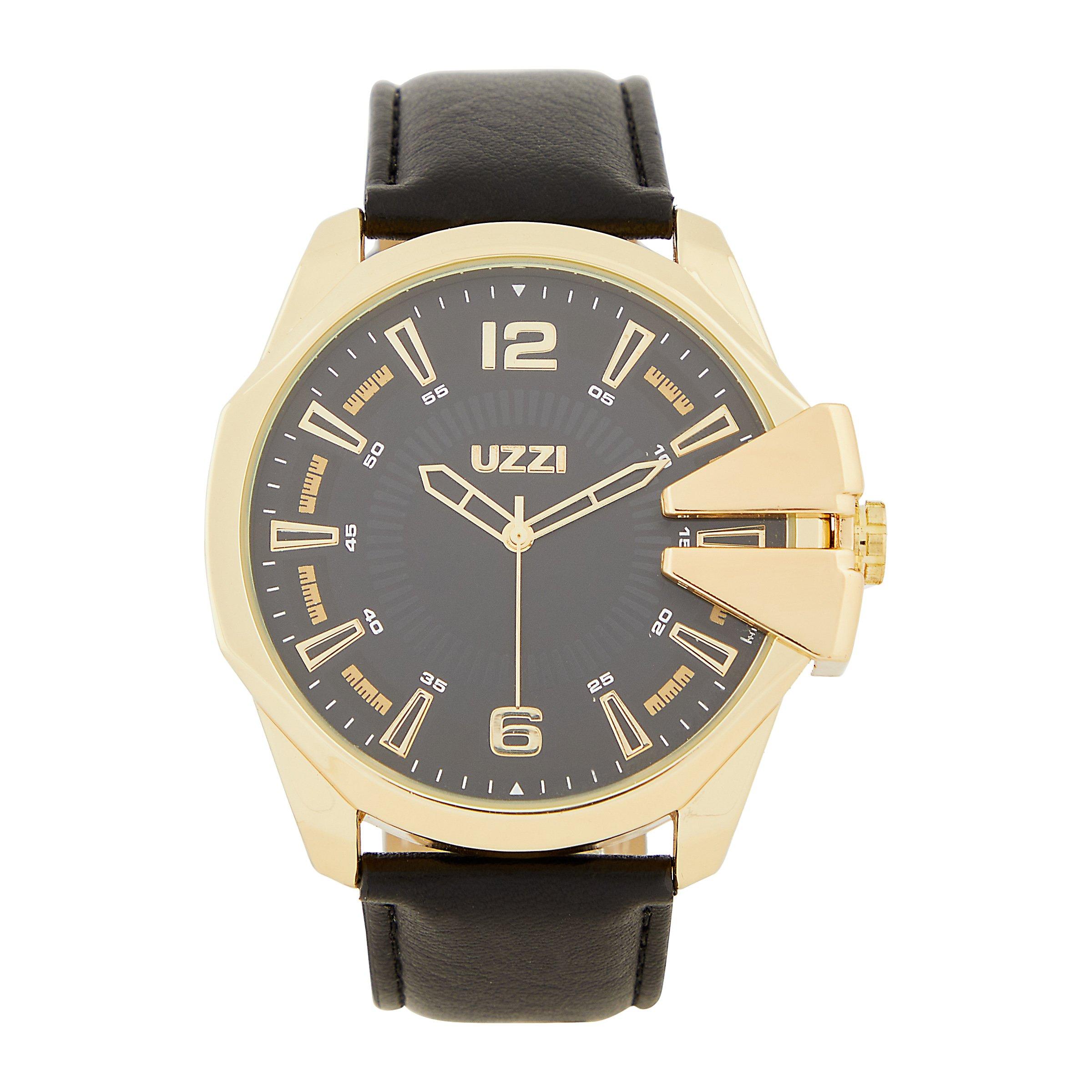 Black PU Gold Detail Dial Watch (3127568) | UZZI