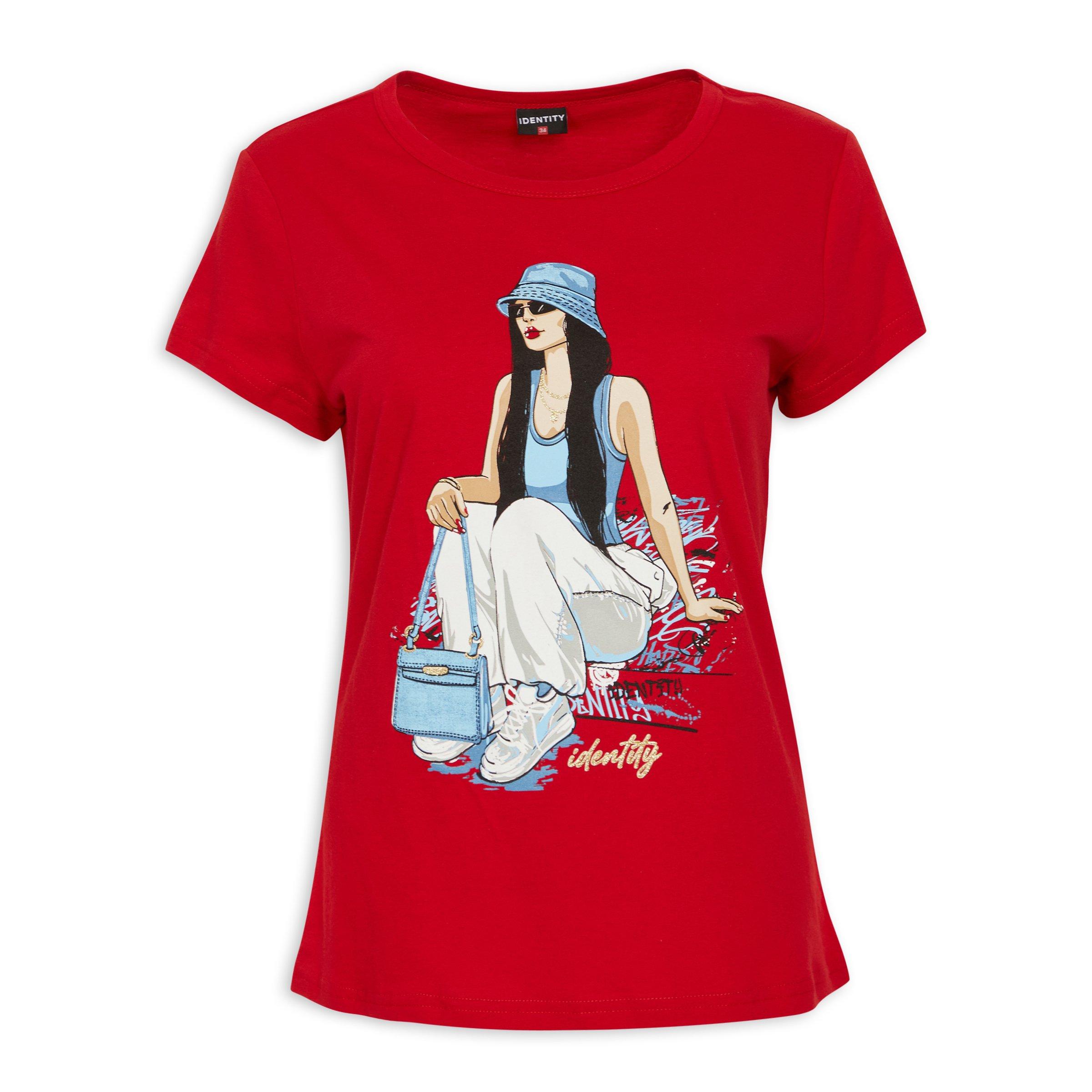 varsity red graphic tee