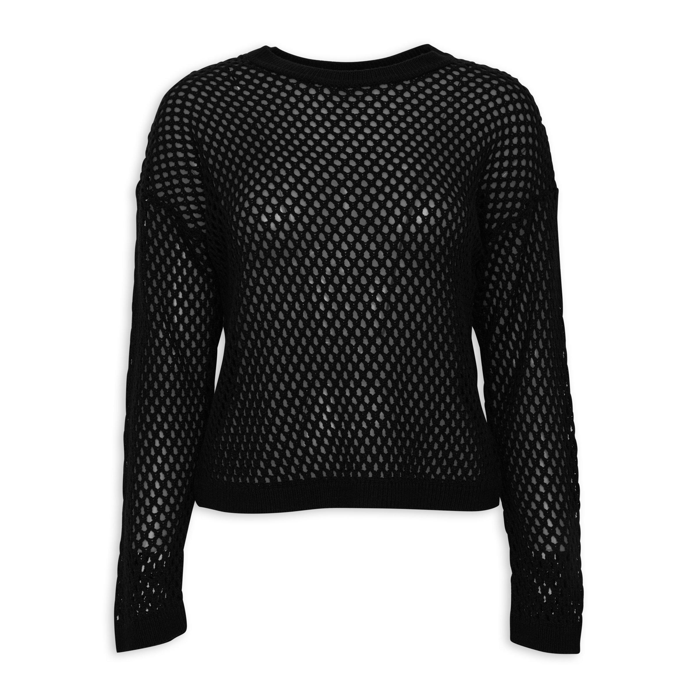 Black Openwork Knit Top (3128526) | Identity