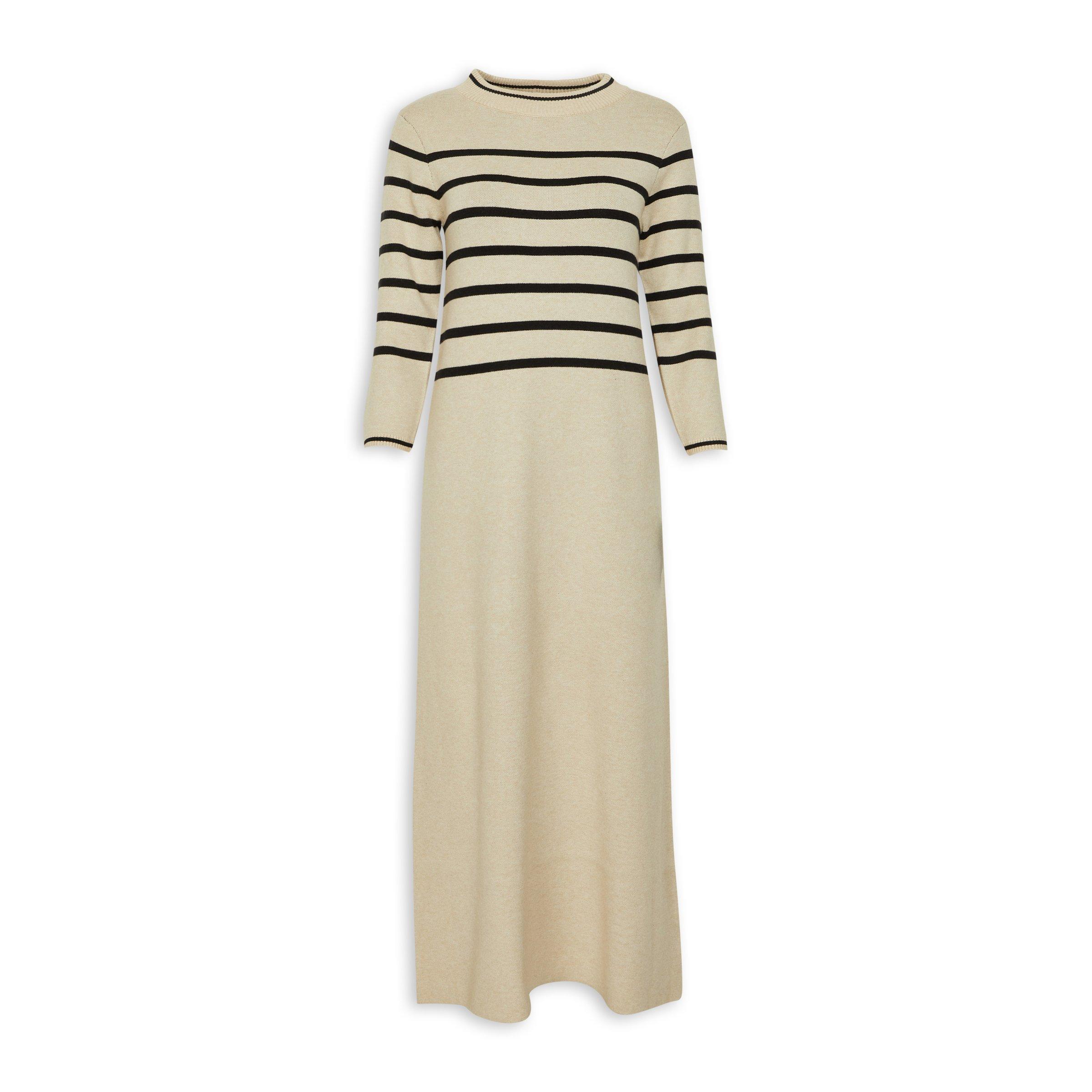 Beige Striped Column Knit Dress (3135731) | Truworths