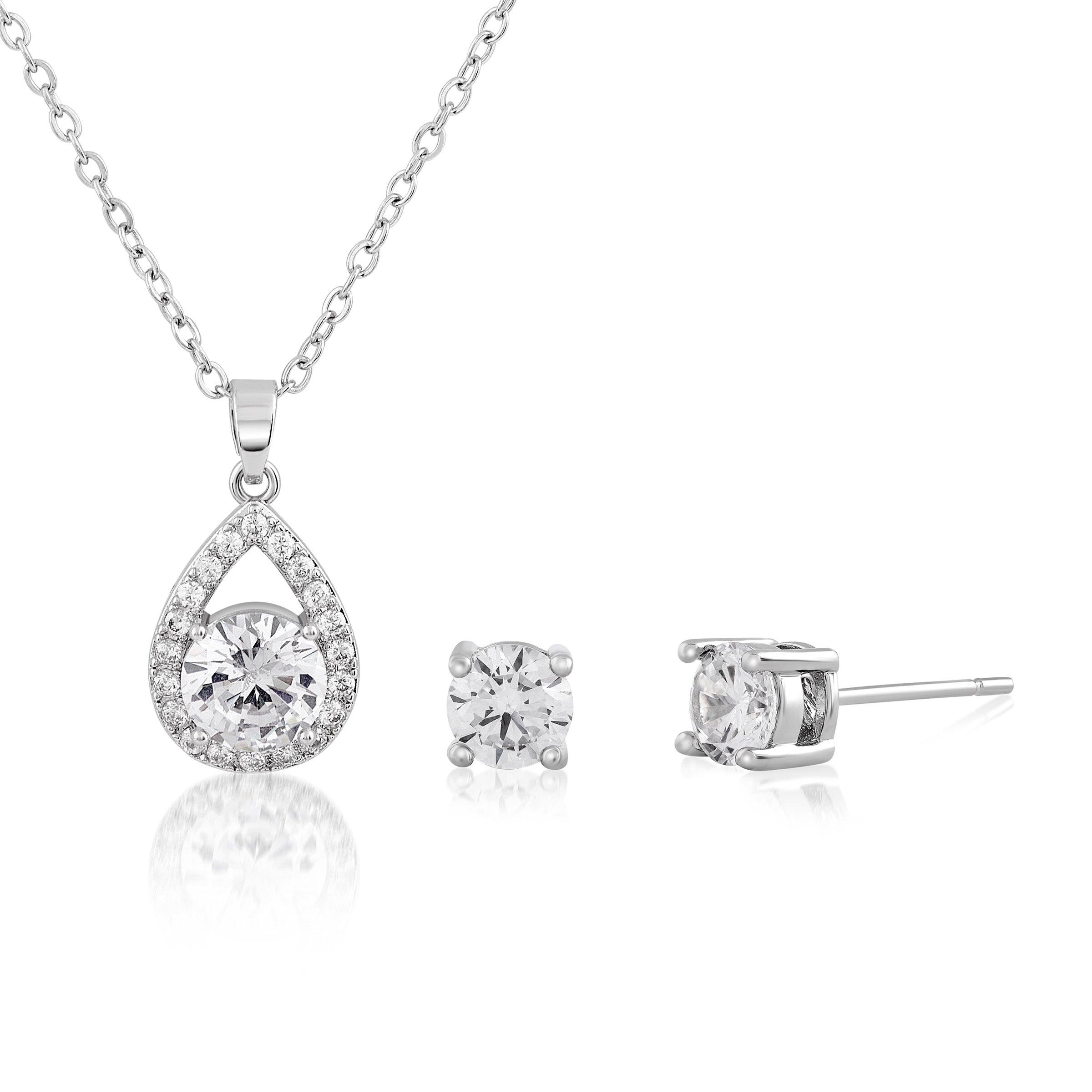 2pc Silver Plated Earrings & Pendant Set (3136486) | Sparkle