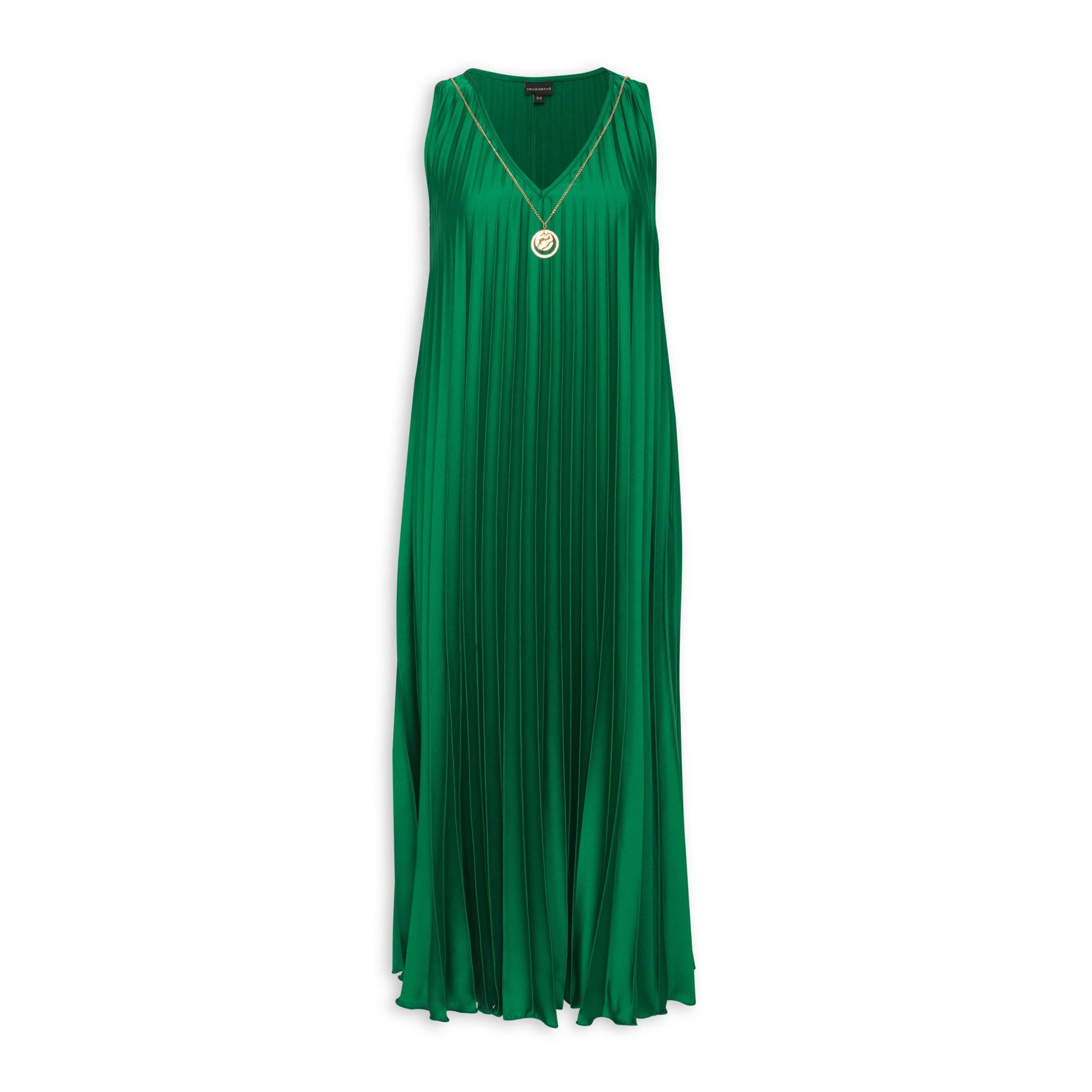 Green Pleated Dress With Necklace (3136748) | Truworths