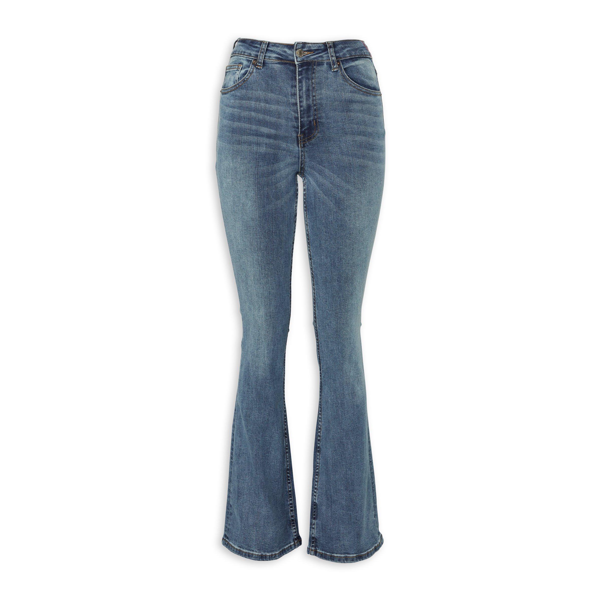Blue High Waisted Ribbed Flare Pants main image 1
