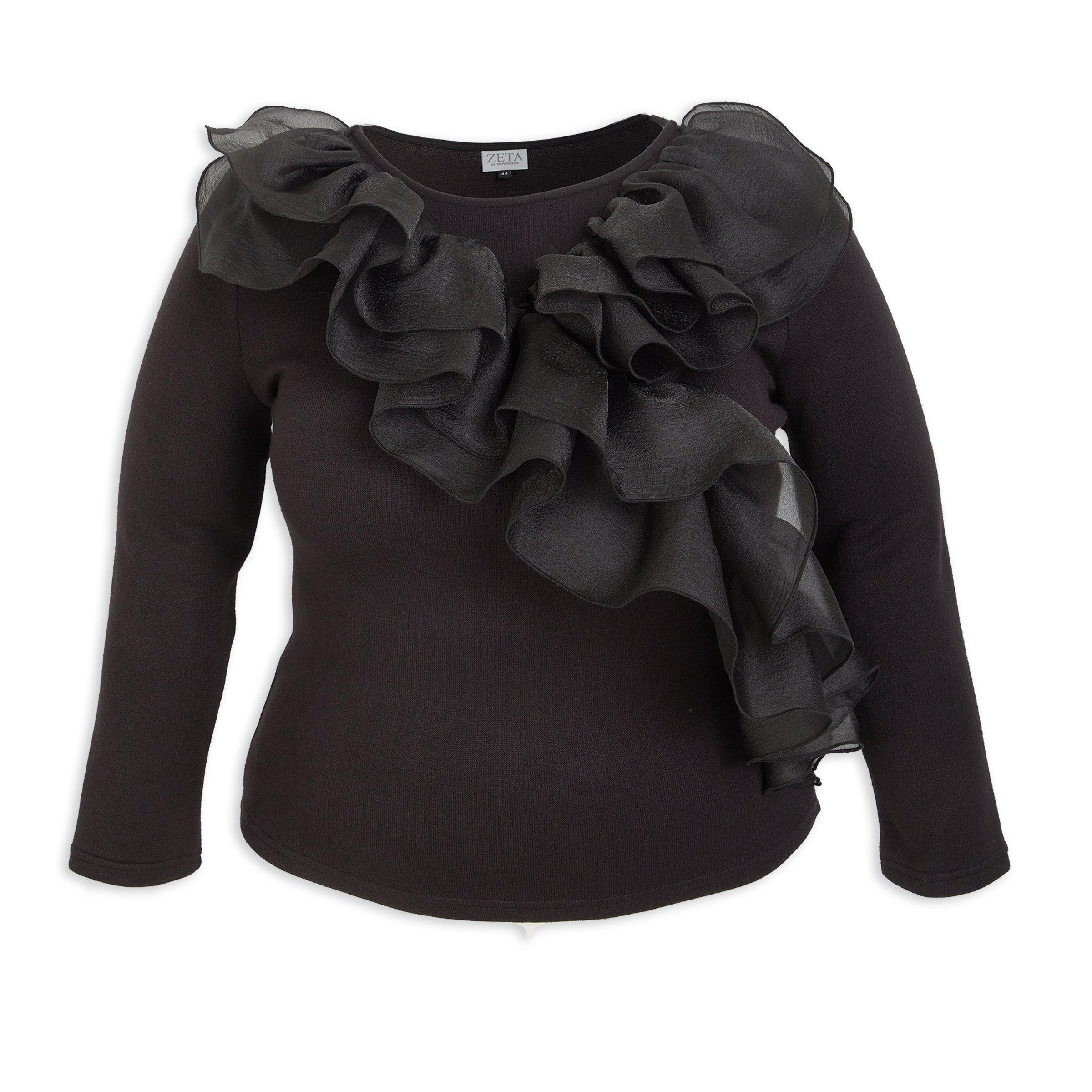 Black Plus Size Ruffle Top (3141321) | Zeta