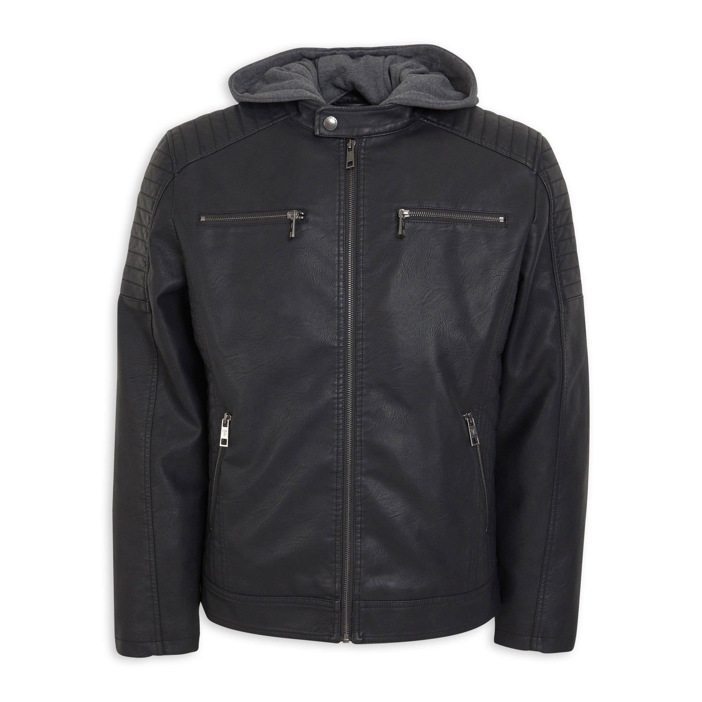 Black Hooded Biker Jacket (3145901) | Truworths Man