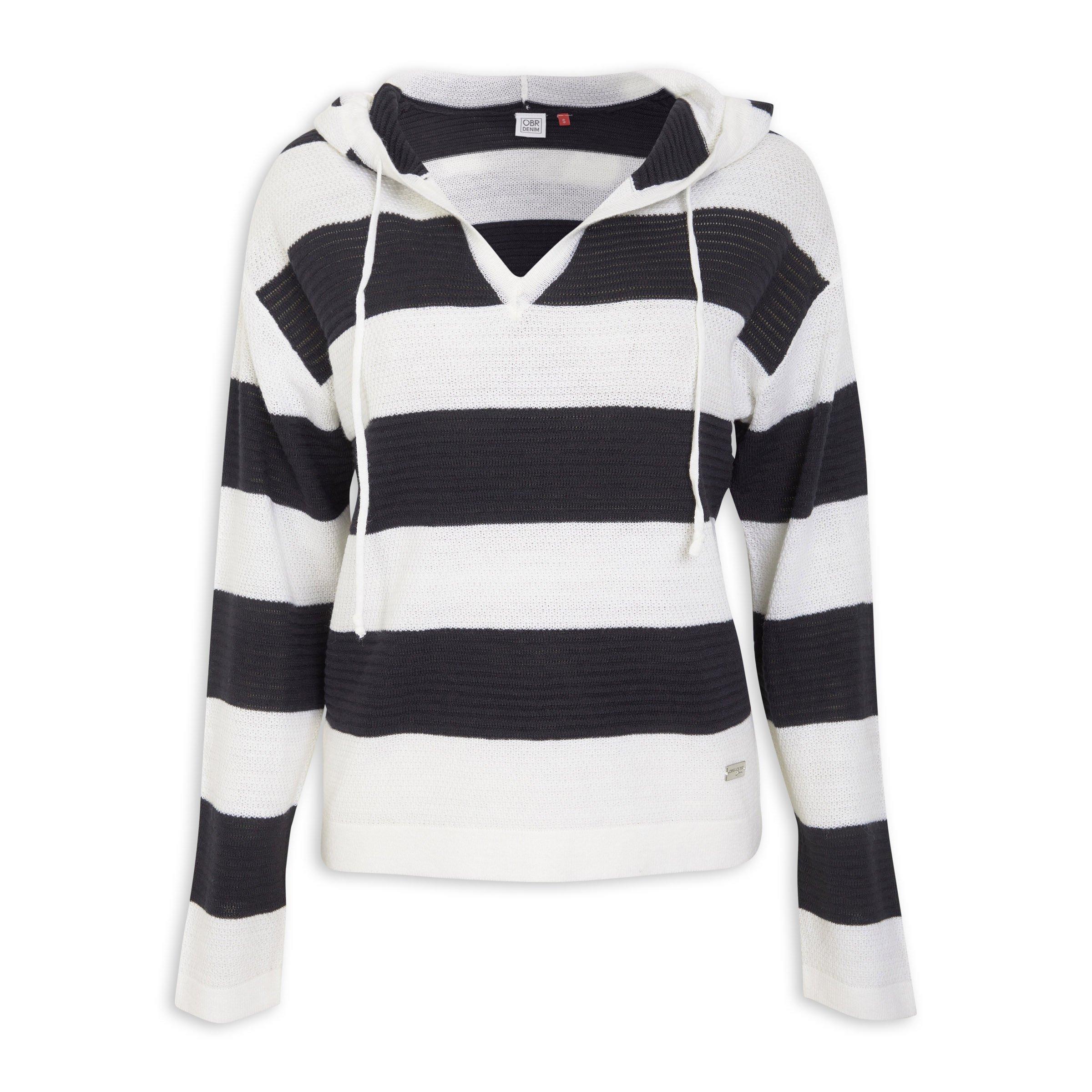 Pure Amici Navy and White Stripe Hoodie Sweater with Navy Shell main image 1