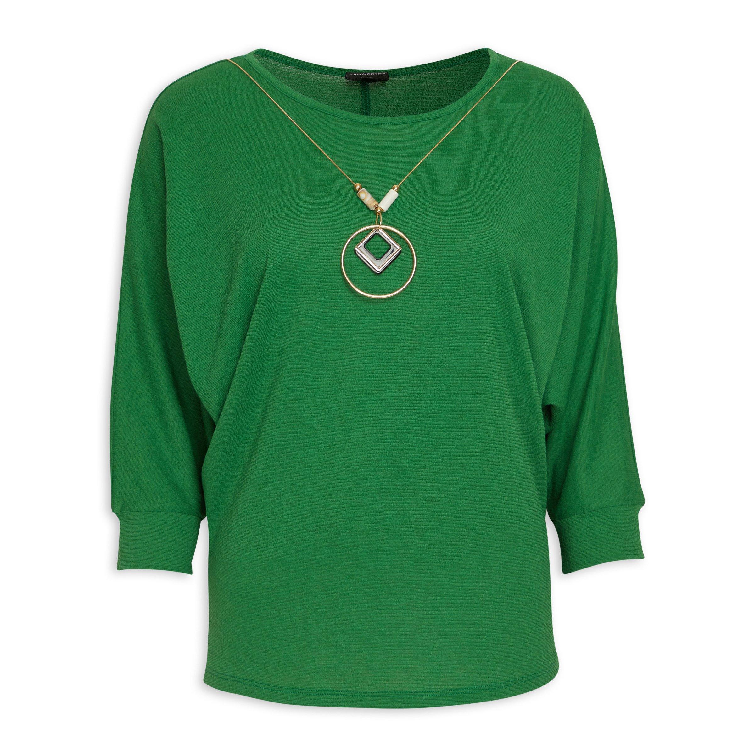 Green Dolman Top With Necklace (3155773) 