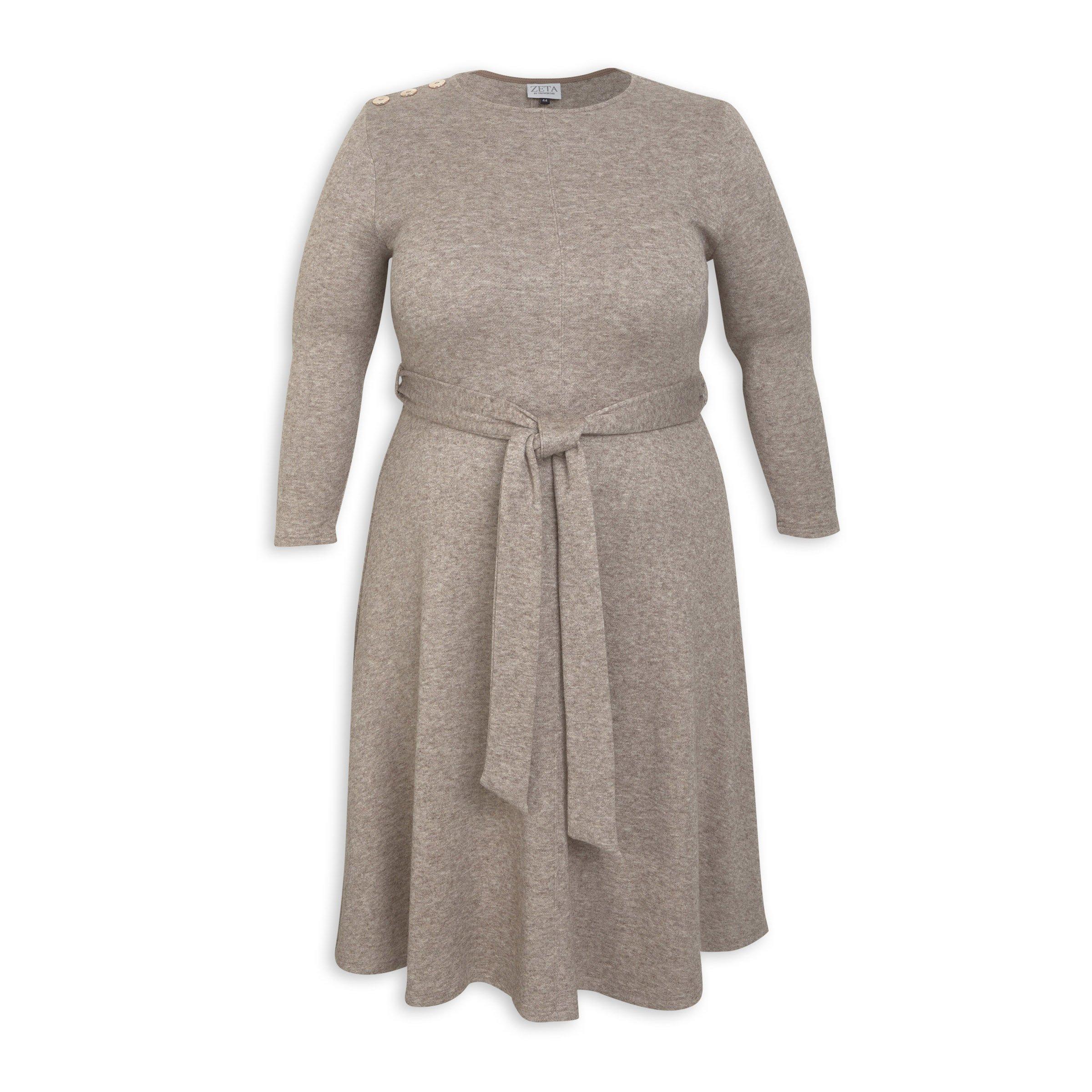 Beige Belted Plus Size Dress (3157297) | Zeta