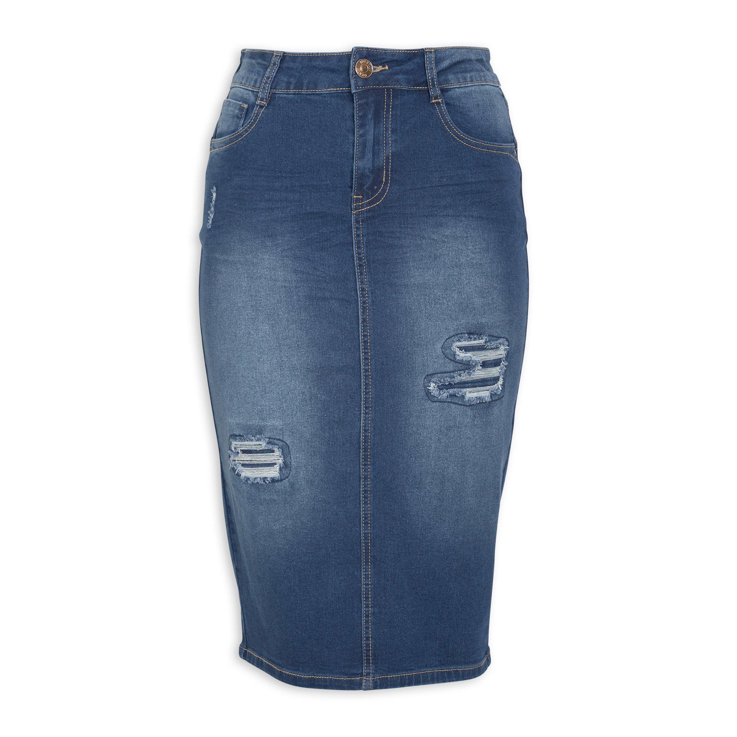 Maritime Blue Color Ankle-Length Pencil Skirt with Side Slit main image 0