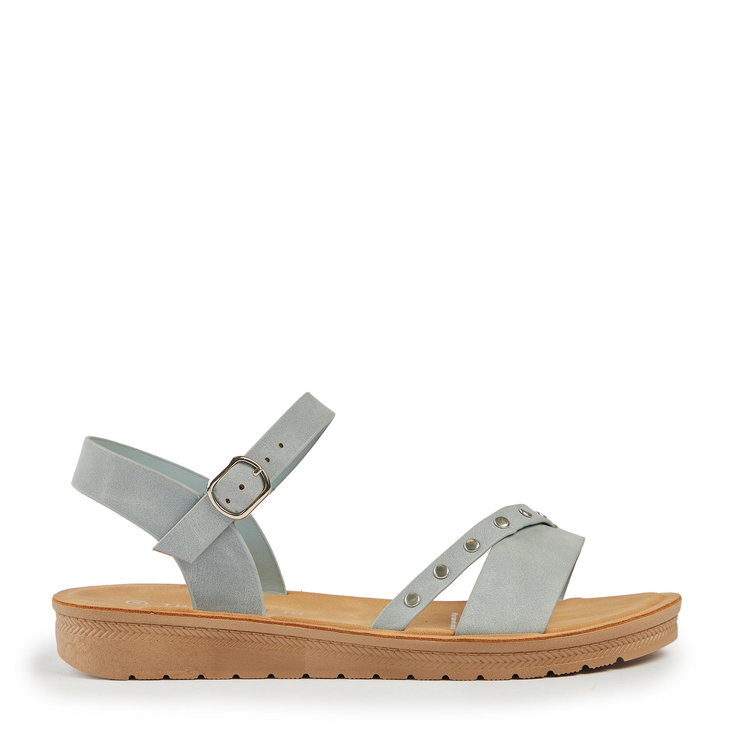 Lace-Up Sandals with Clear Strap and Wrapped Ankle - Blue