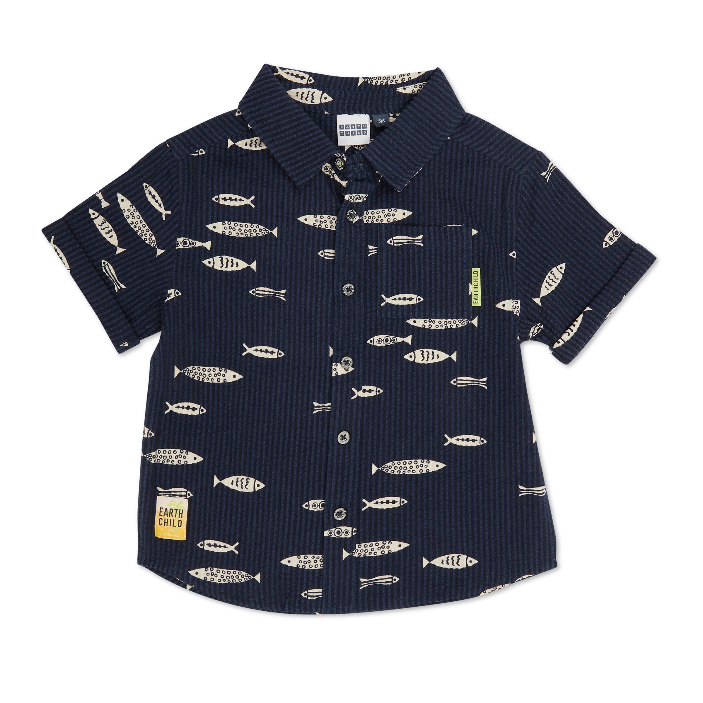 Kid Boy Navy Fish Print Shirt (3176857) | Earthchild