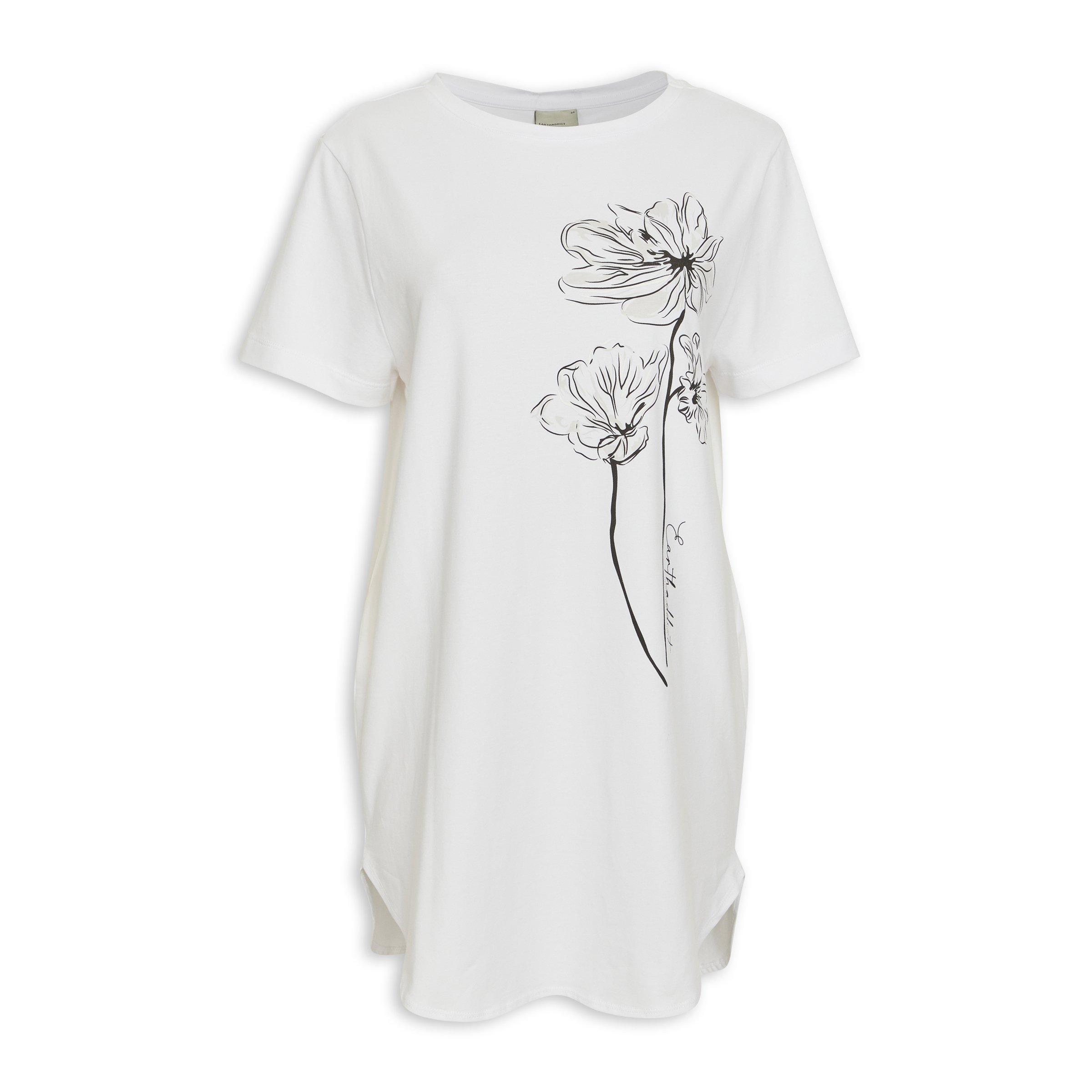 Stylish White Floral Printed T-Shirt main image 0