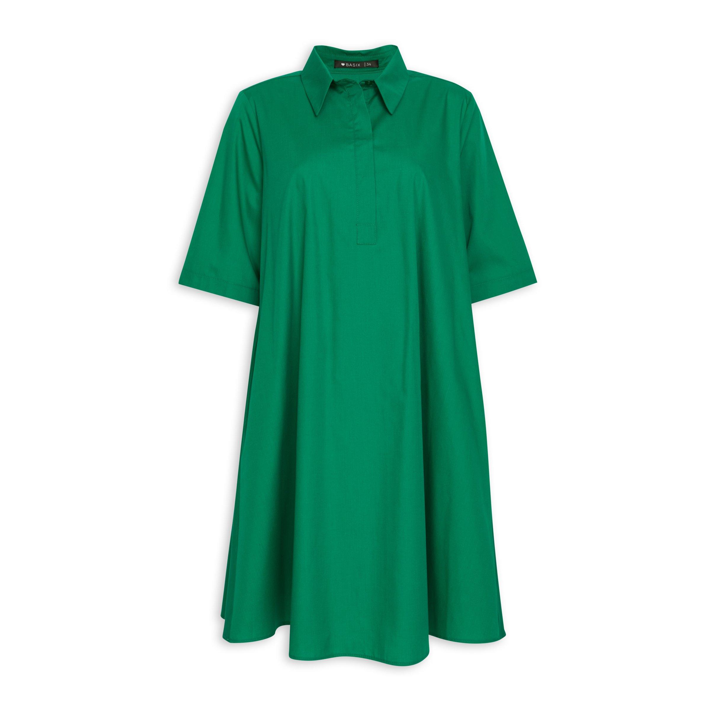 Green Trapeze Shirt Dress (3181360) | Basix